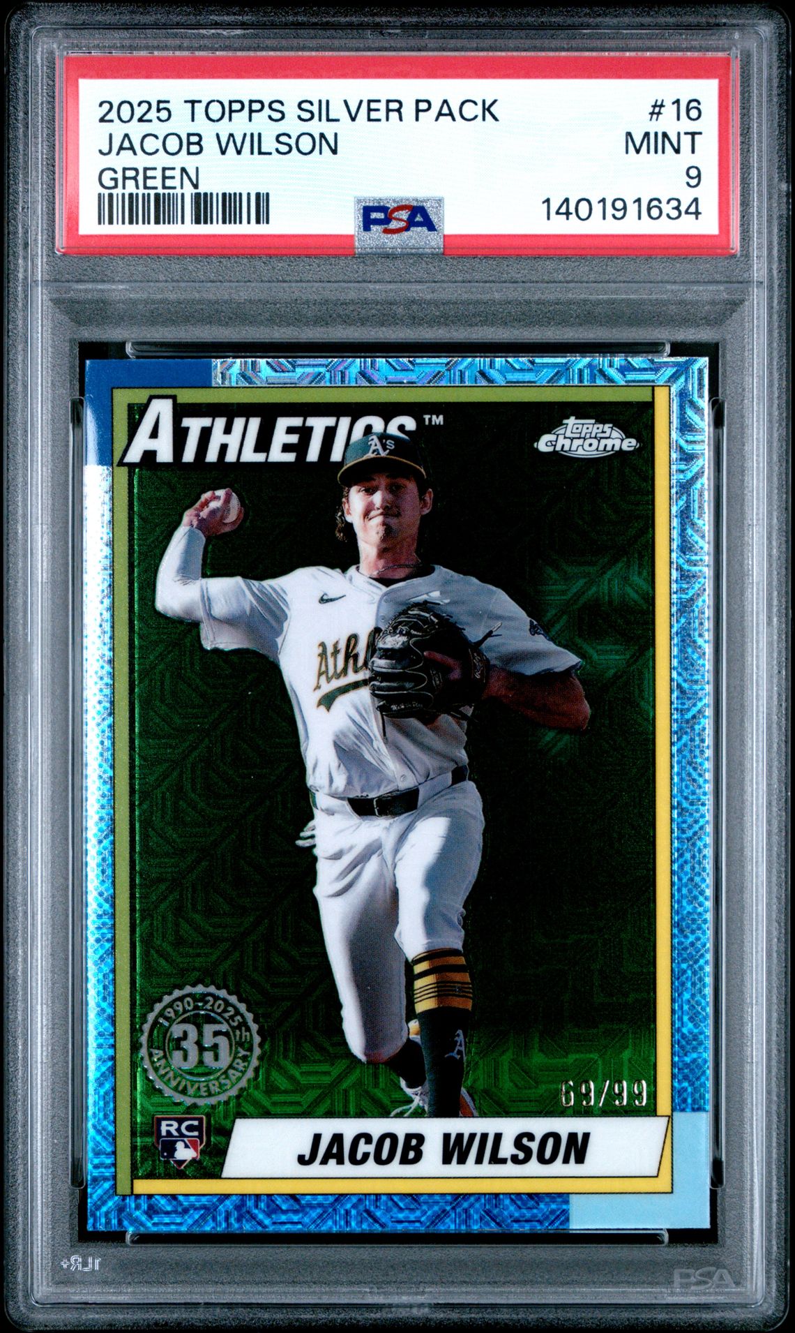 2025 Topps Silver Pack 1990 Chrome Promo Jacob Wilson #16 (Green) Mint 9 front