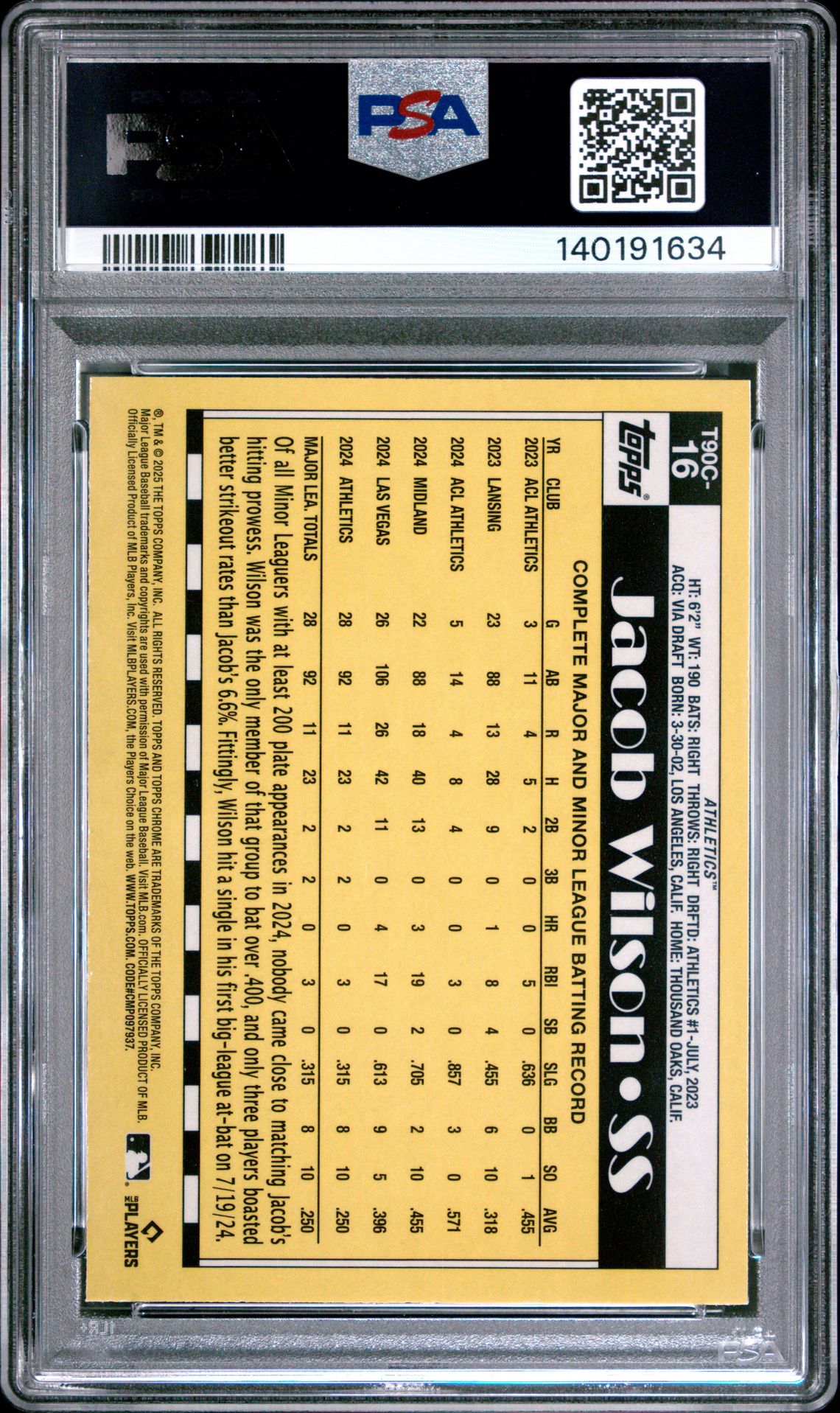 2025 Topps Silver Pack 1990 Chrome Promo Jacob Wilson #16 (Green) Mint 9 back