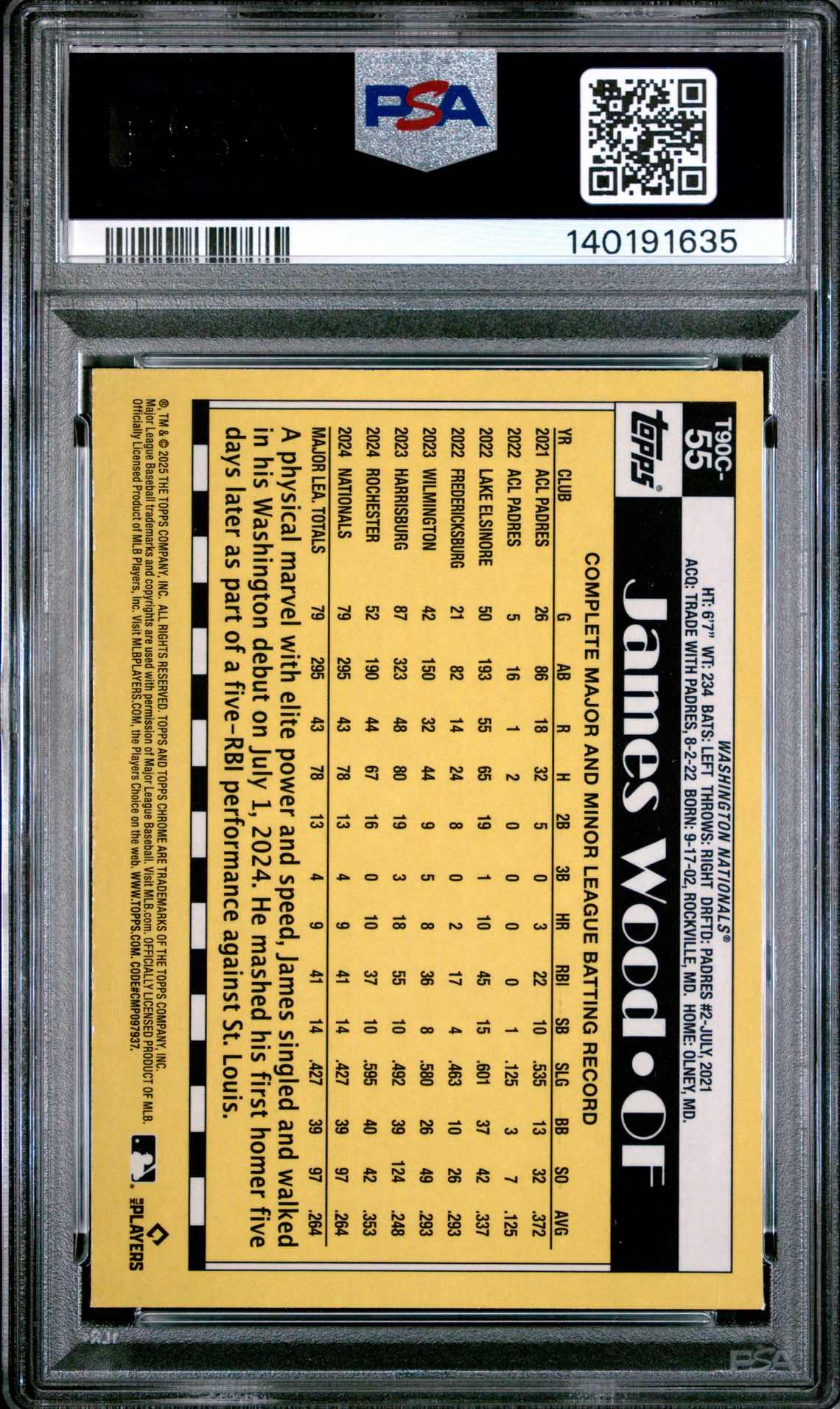 2025 Topps Silver Pack 1990 Chrome Promo James Wood #55 (Blue) Mint 9 back