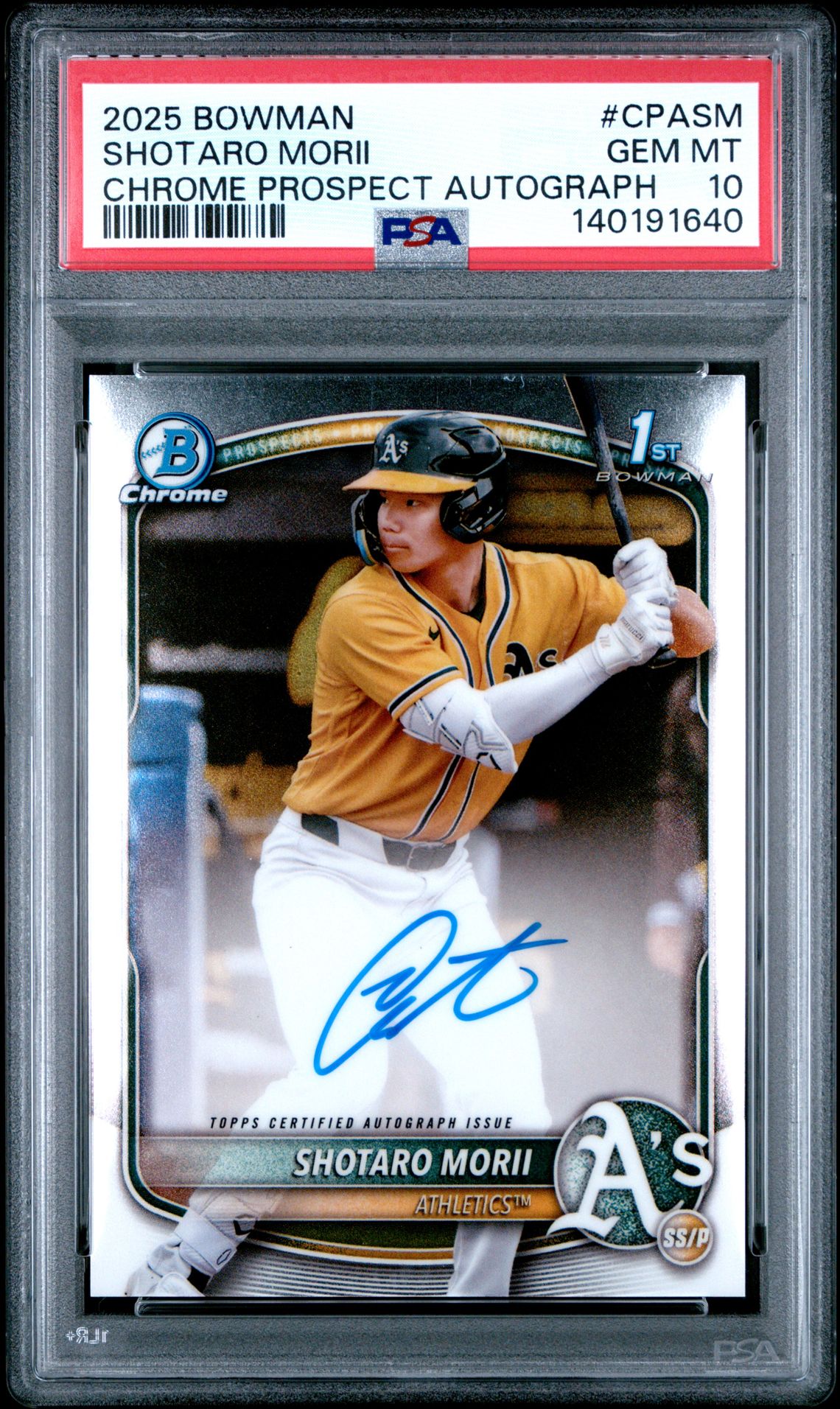 2025 Bowman Chrome Prospect Autographs Shotaro Morii #Cpasm Gem Mt 10 front