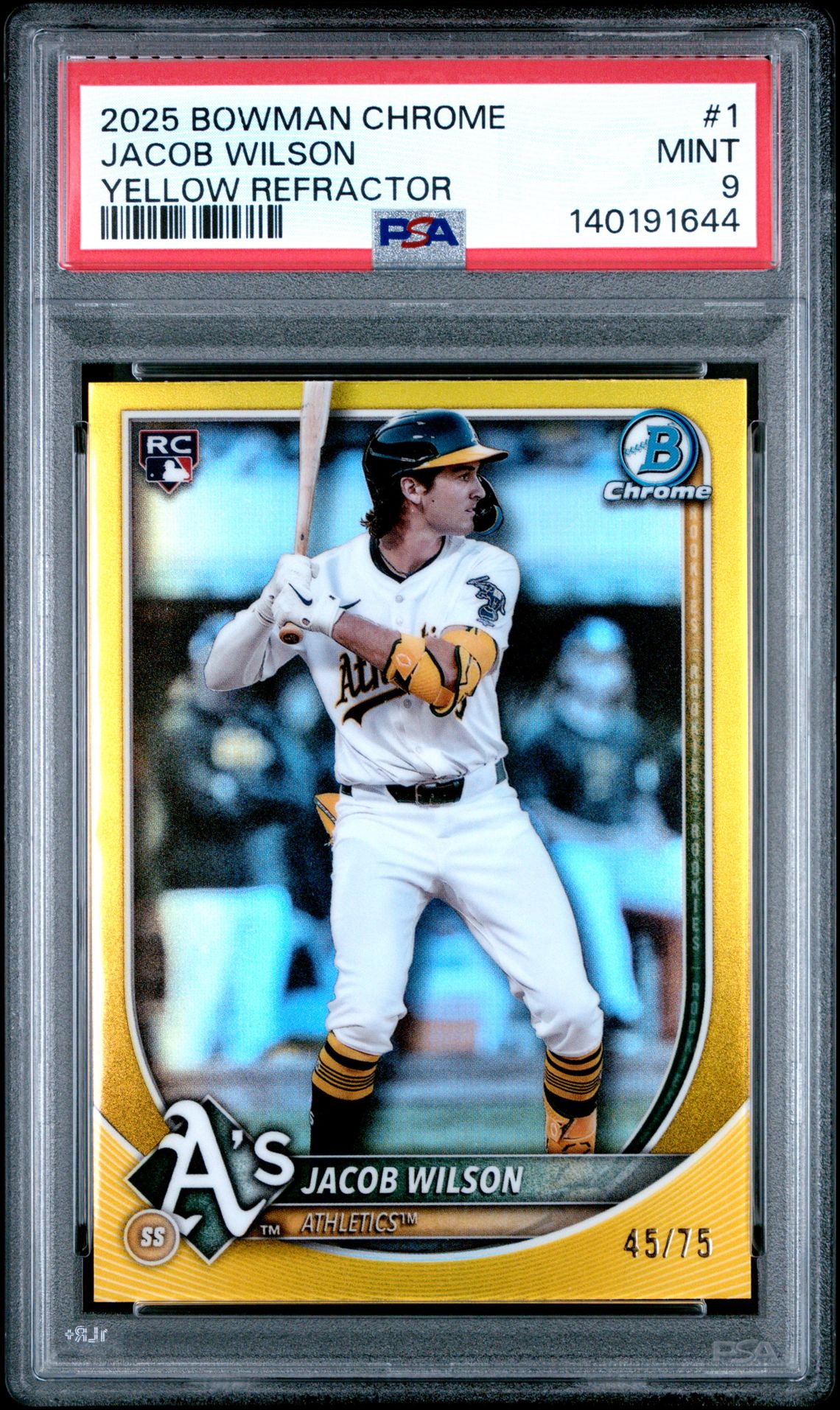 2025 Bowman Chrome Jacob Wilson #1 (Yellow Refractor) Mint 9 front