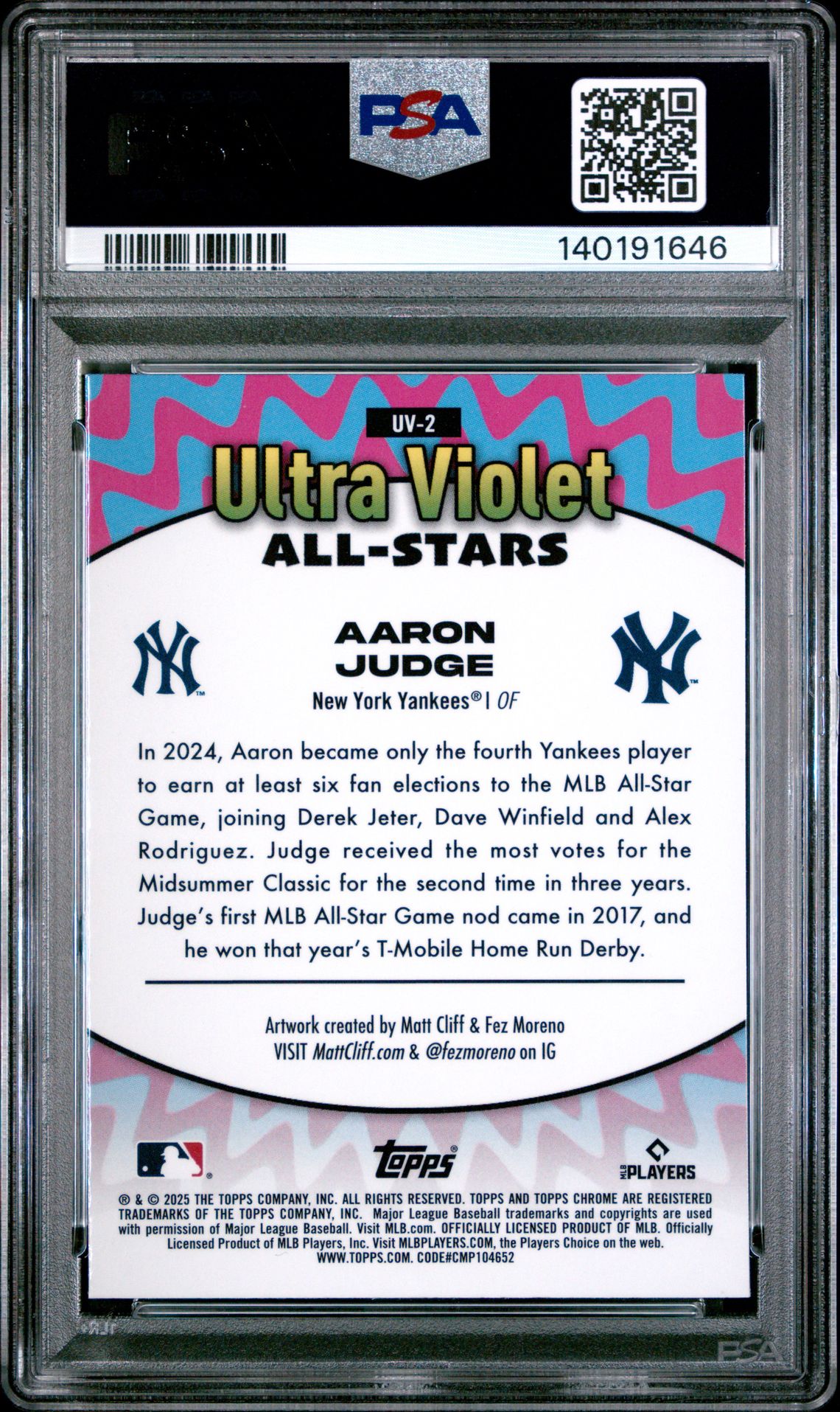 2025 Topps Chrome Ultra Violet All Stars Aaron Judge #Uv2 Mint 9 back