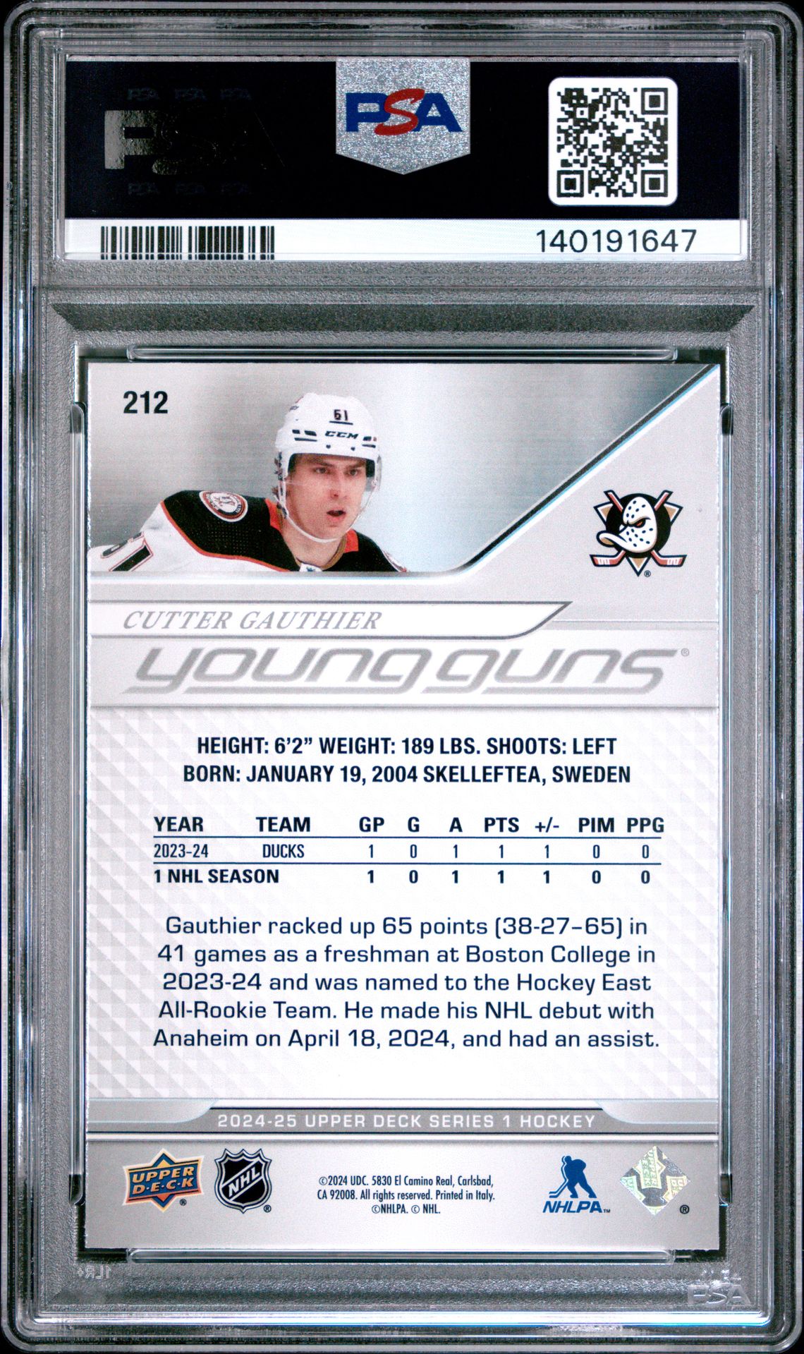 2024 Upper Deck Cutter Gauthier #212 Mint 9 back