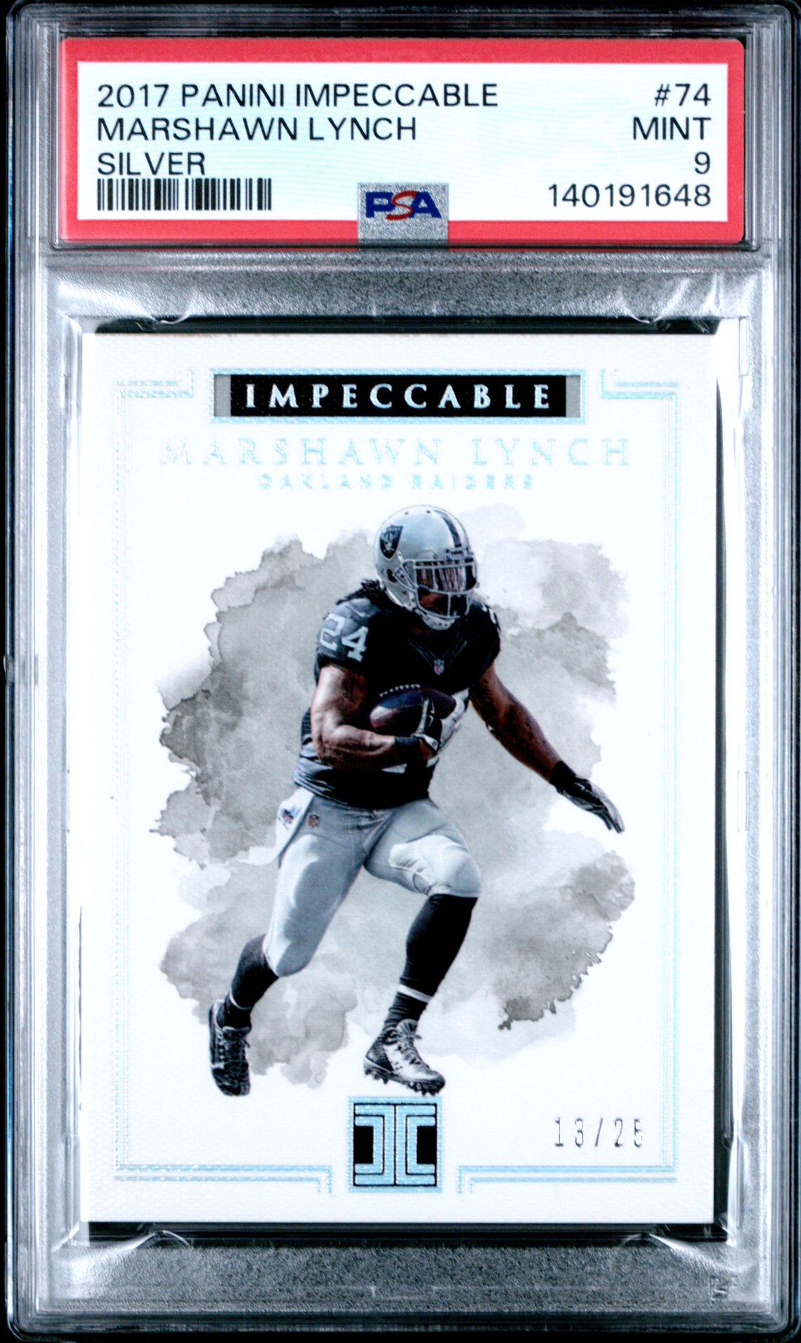 2017 Panini Impeccable Marshawn Lynch #74 (Silver) Mint 9 front