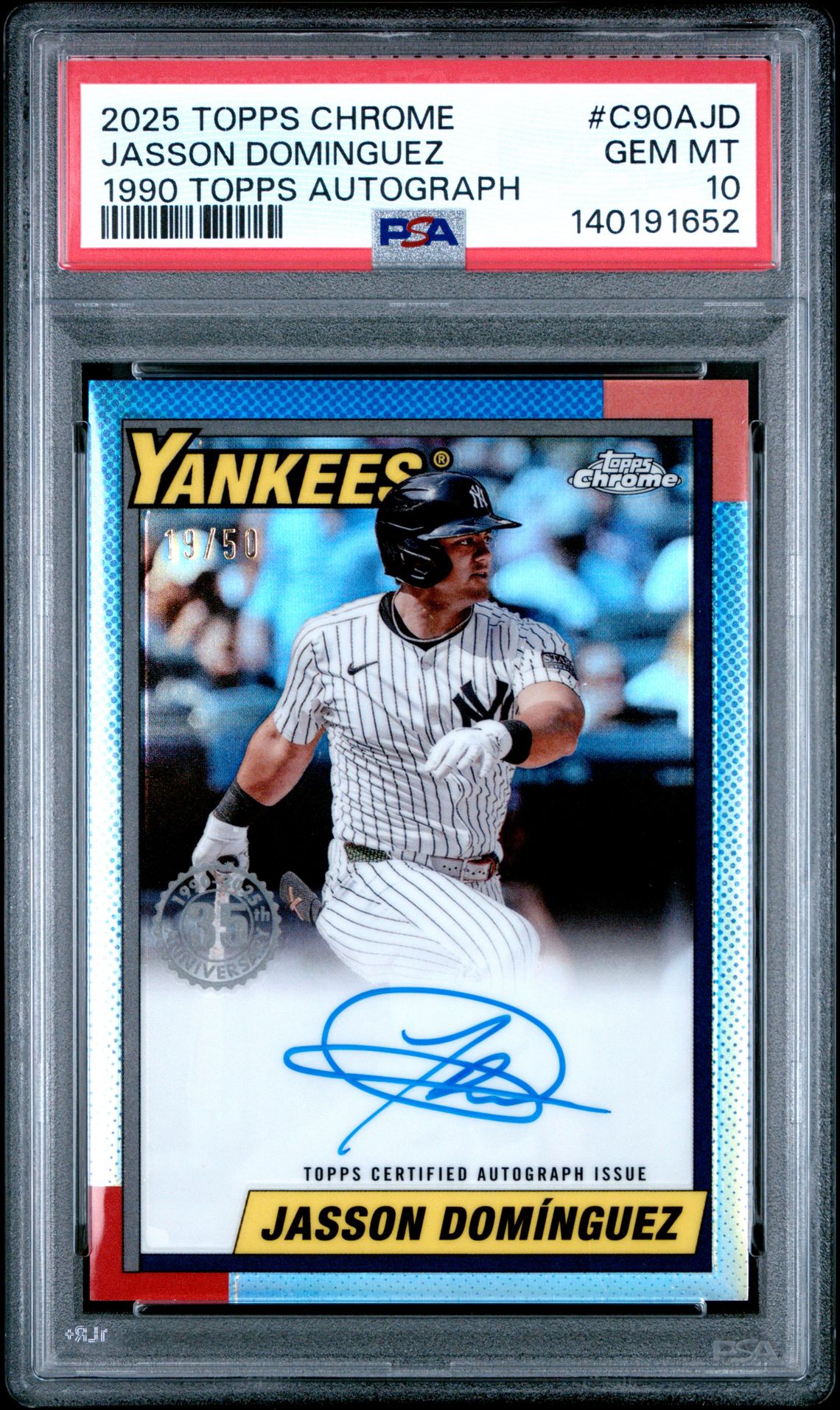 2025 Topps Chrome 1990 Topps Autographs Jasson Dominguez #C90Ajd Gem Mt 10 front
