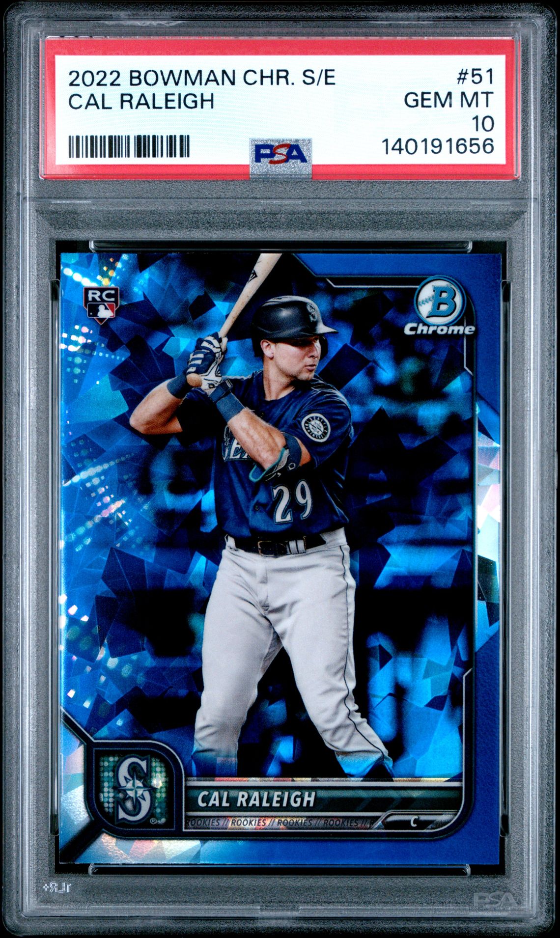 2022 Bowman Chrome Sapphire Edition Cal Raleigh #51 Gem Mt 10 front