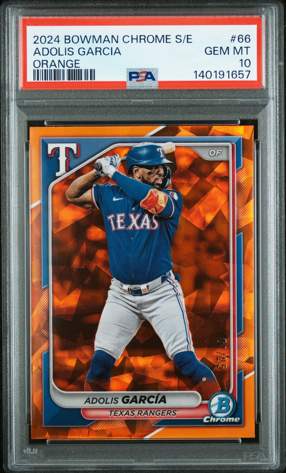 2024 Bowman Chrome Sapphire Edition Adolis Garcia #66 (Orange) Gem Mt 10 front