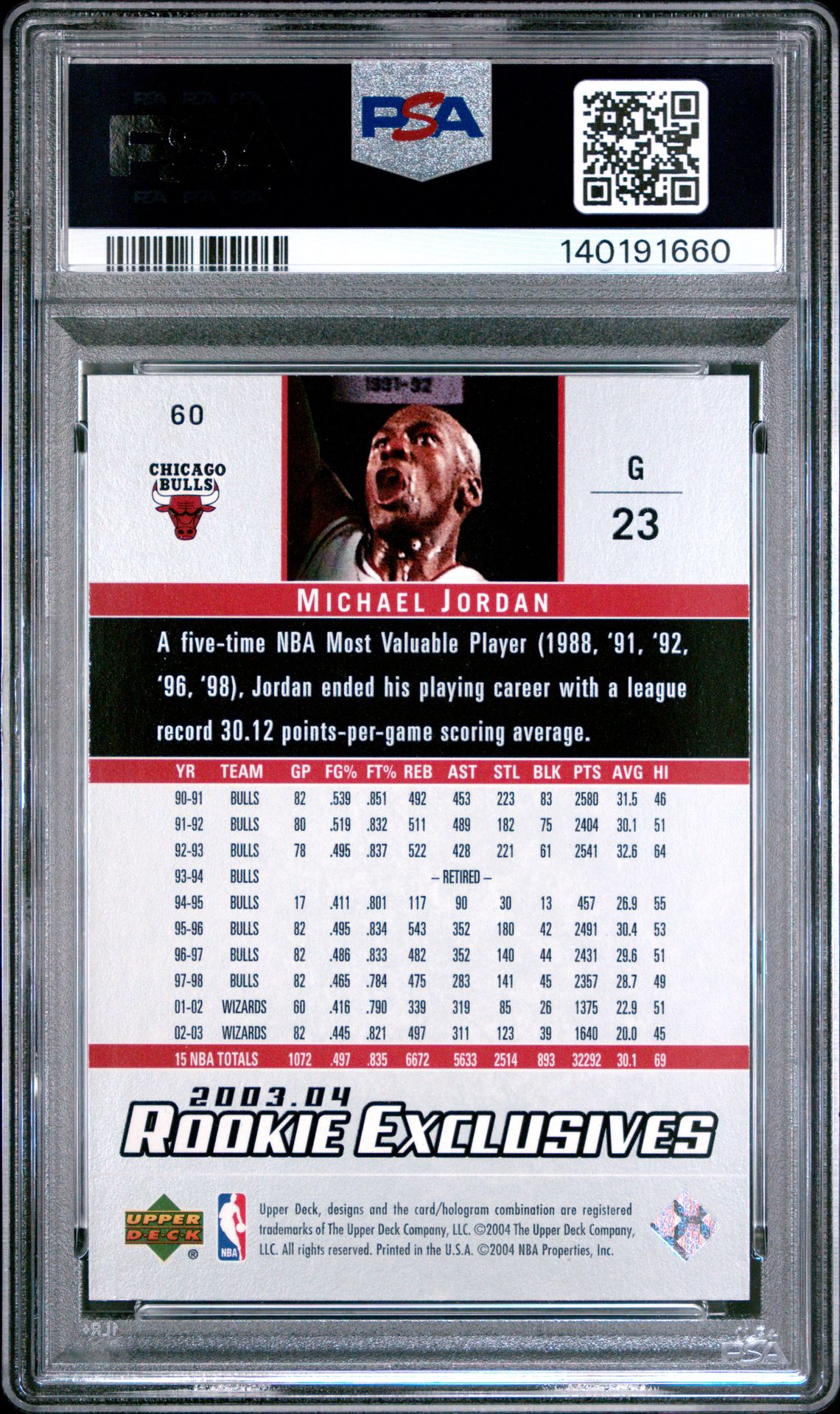 2003 Upper Deck Rookie Exclusives Michael Jordan #60 (Rookie Exclusives) Mint 9 back