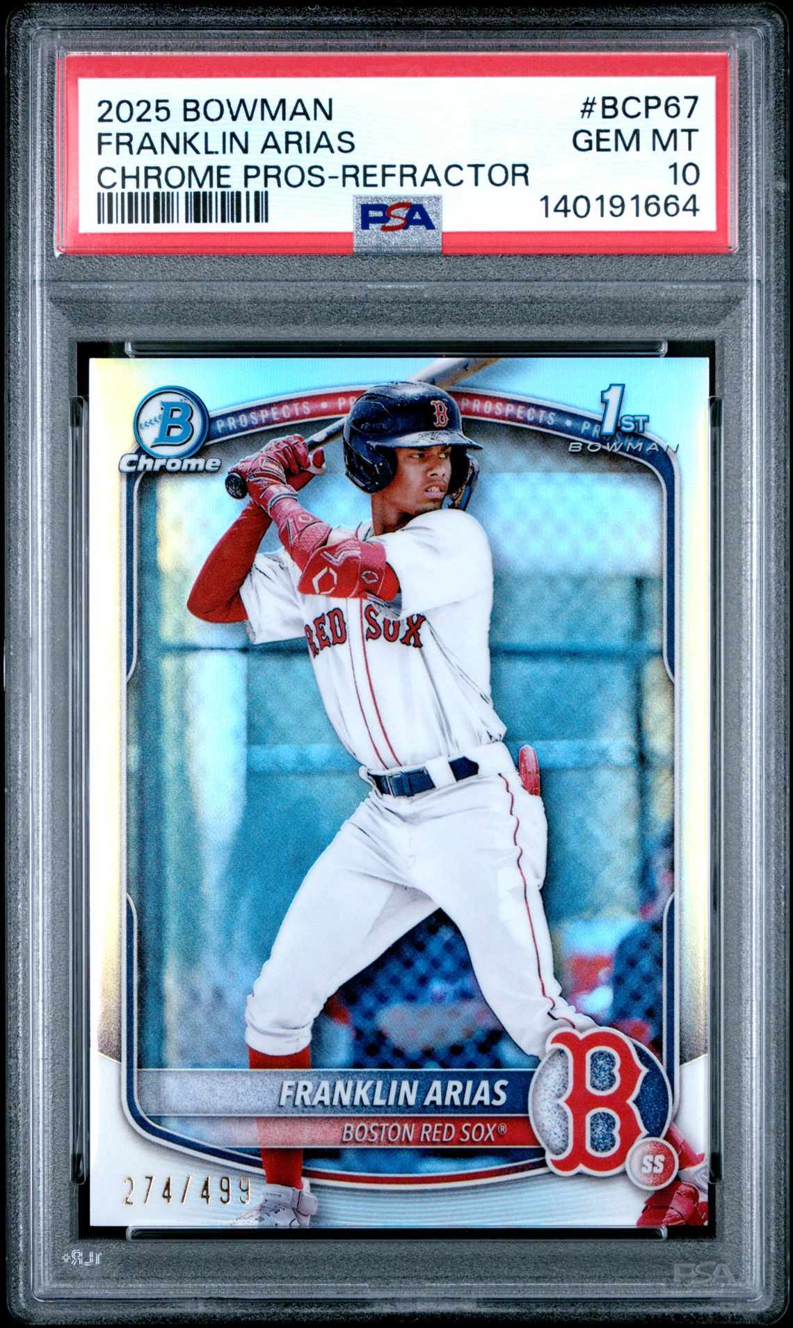 2025 Bowman Chrome Prospects Franklin Arias #Bcp67 (Chrome Pros-Refractor) Gem Mt 10 front