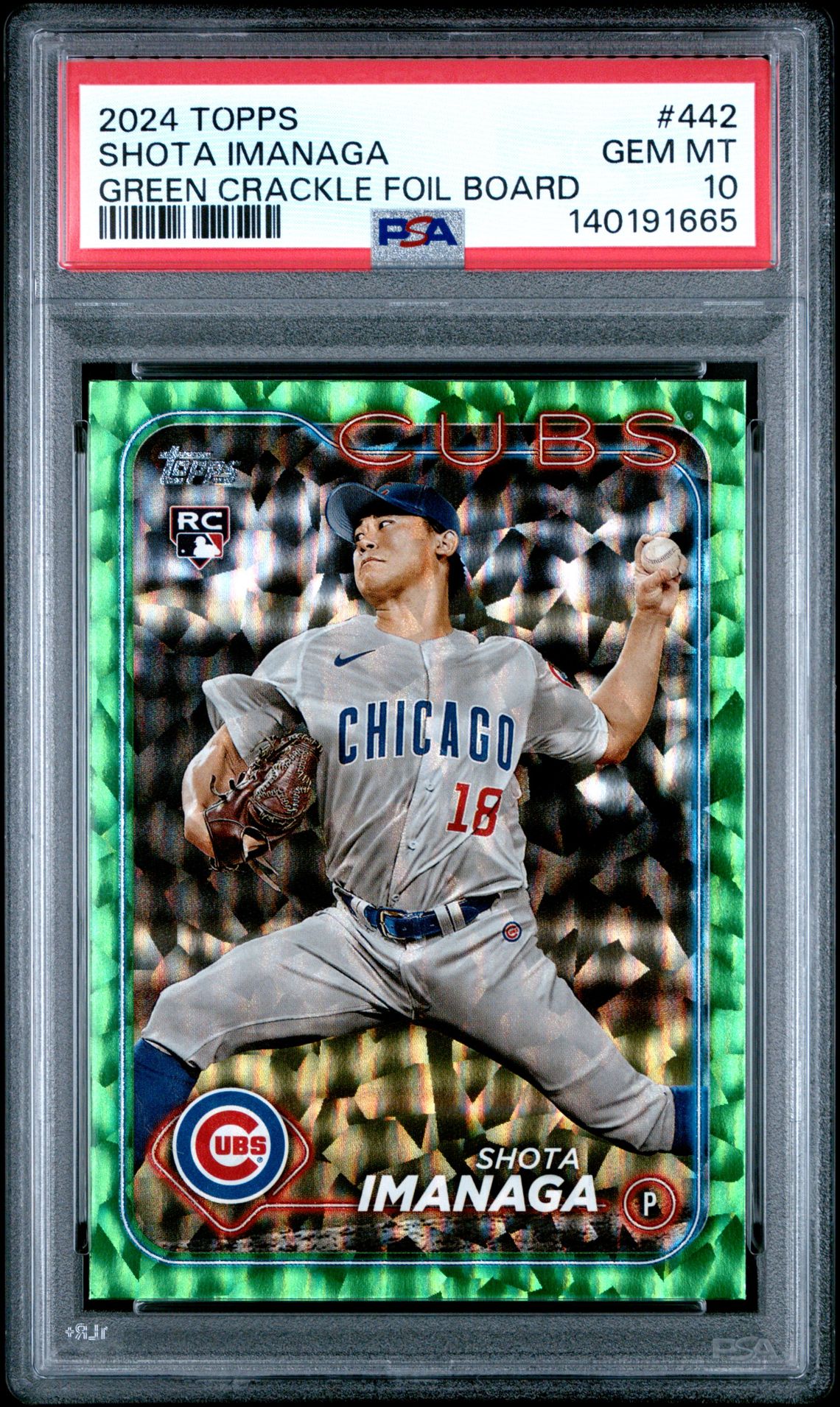 2024 Topps Shota Imanaga #442 (Green Crackle Foil Board) Gem Mt 10 front