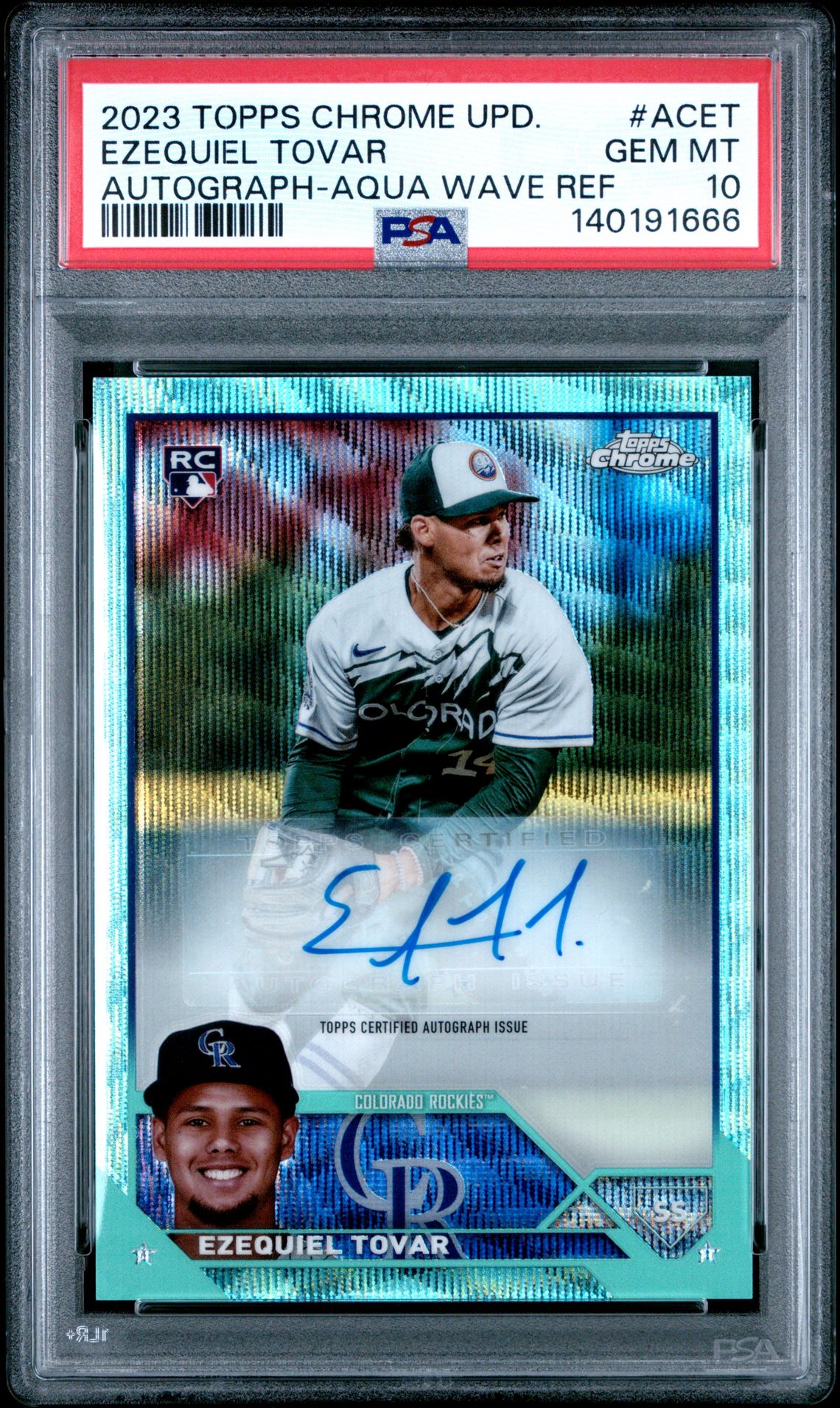 2023 Topps Chrome Update Autograph Ezequiel Tovar #Acet (Autograph-Aqua Wave Ref) Gem Mt 10 front
