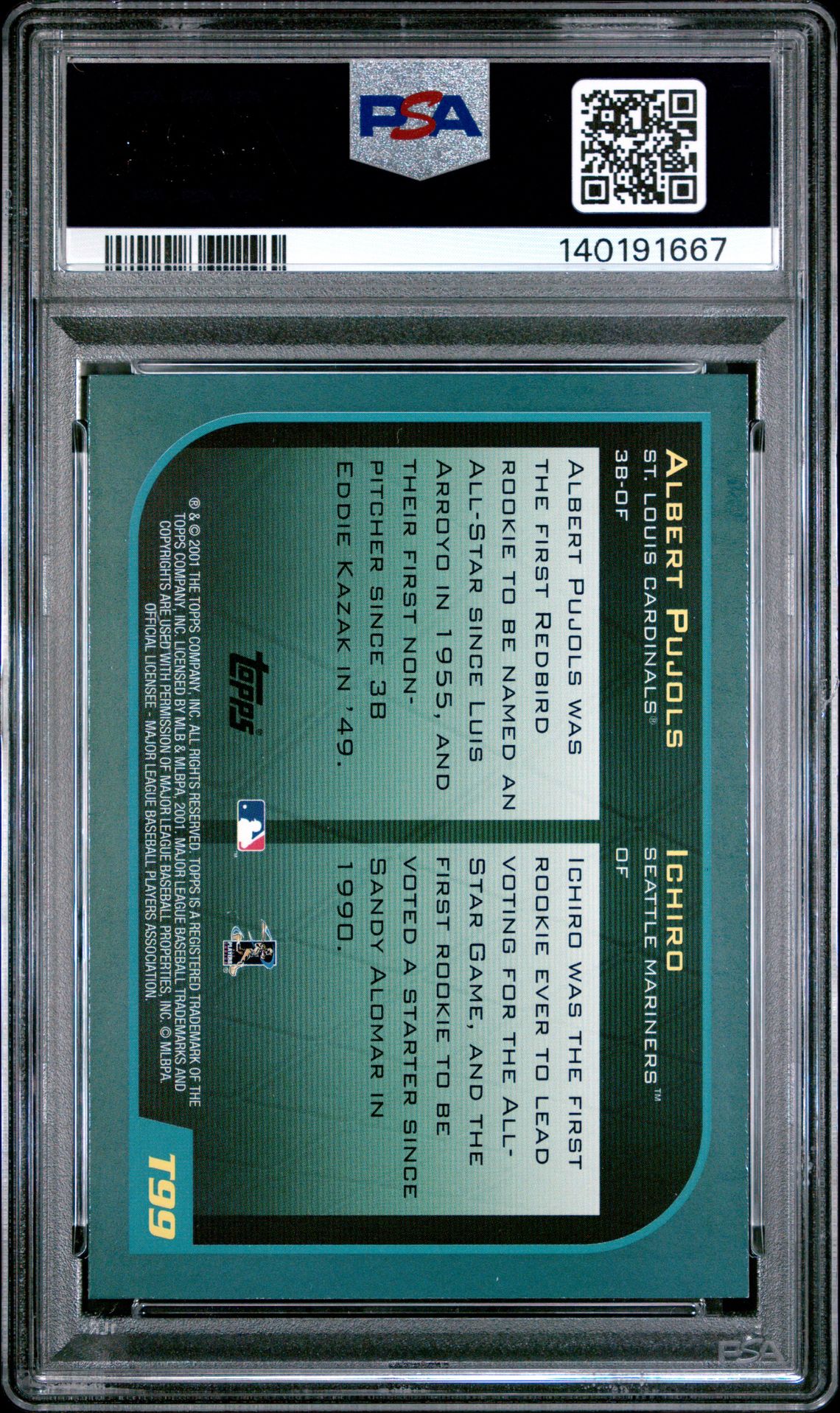 2001 Topps Traded Ichiro/A.pujols #T99 Mint 9 back