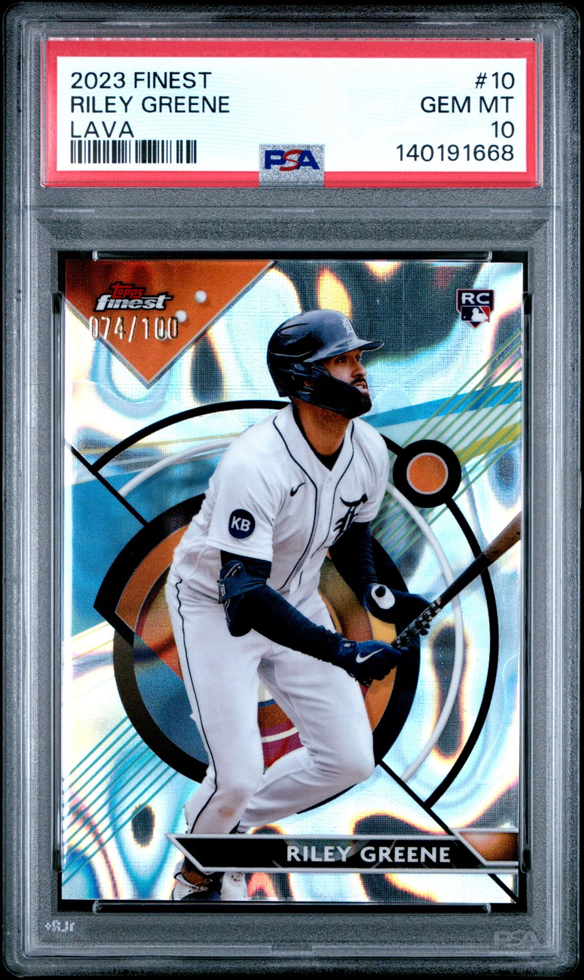 2023 Topps Finest Riley Greene #10 (Lava) Gem Mt 10 front