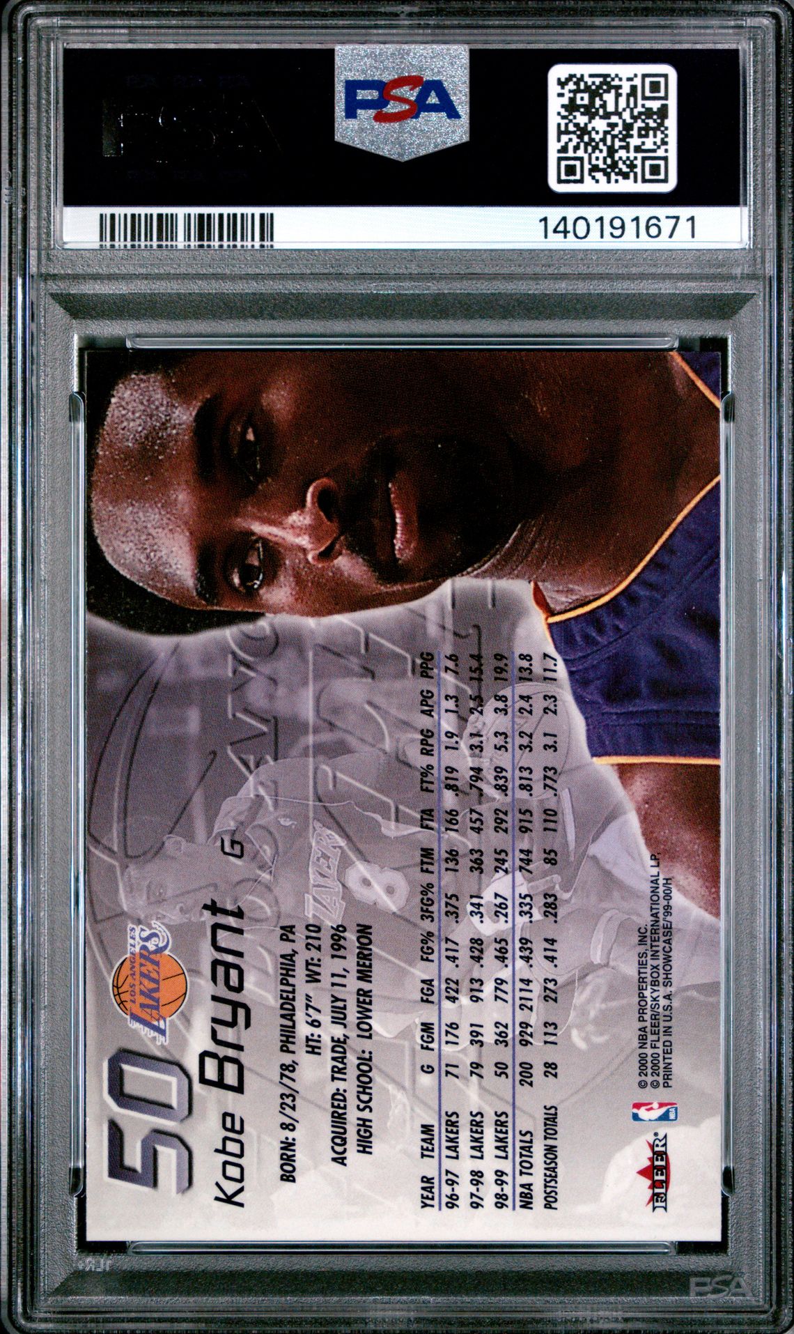 1999 Flair Showcase Kobe Bryant #50 Gem Mt 10 back