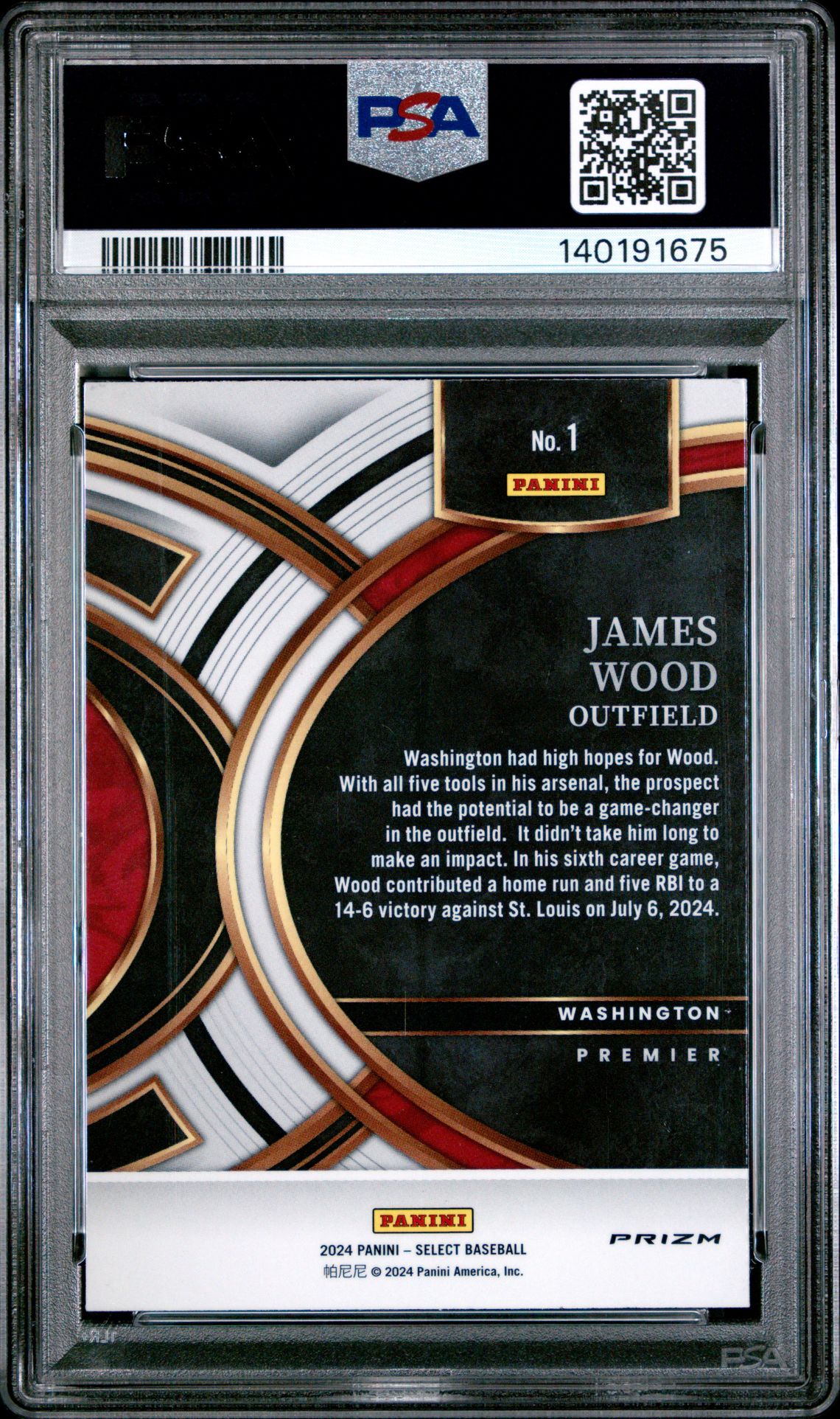 2024 Panini Select Premier Level James Wood #1 (Premier Level-Tri-Color Prz) Gem Mt 10 back