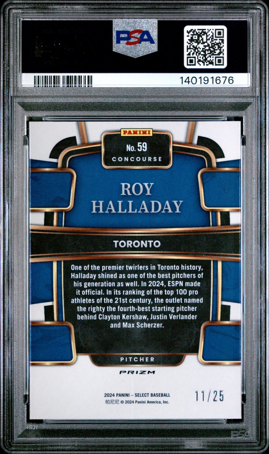 2024 Panini Select Concourse Roy Halladay #59 (Concourse-Tie-Dye Prizm) Gem Mt 10 back