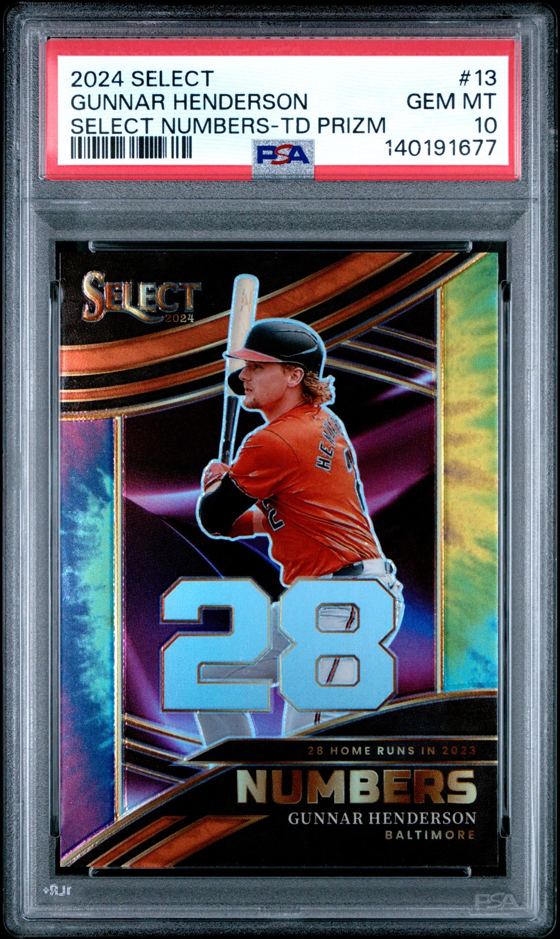 2024 Panini Select Select Numbers Gunnar Henderson #13 (Select Numbers-Td Prizm) Gem Mt 10 front