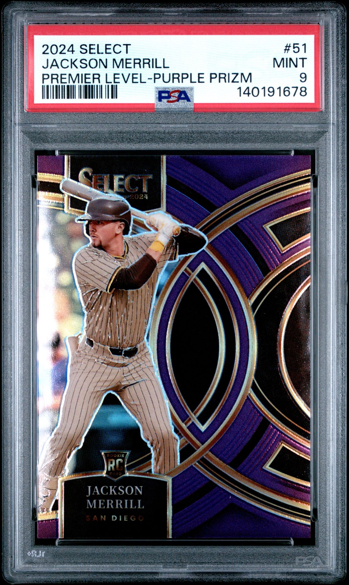 2024 Panini Select Premier Level Jackson Merrill #51 (Premier Level-Purple Prizm) Mint 9 front