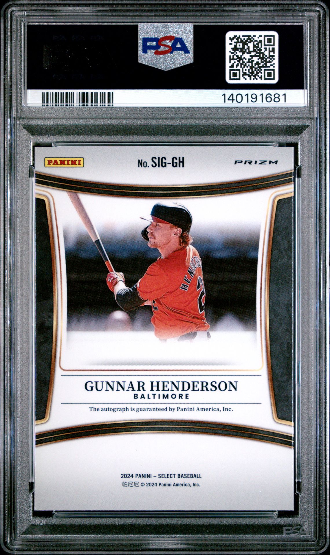 2024 Panini Select Signatures Gunnar Henderson #Siggh Mint 9 back