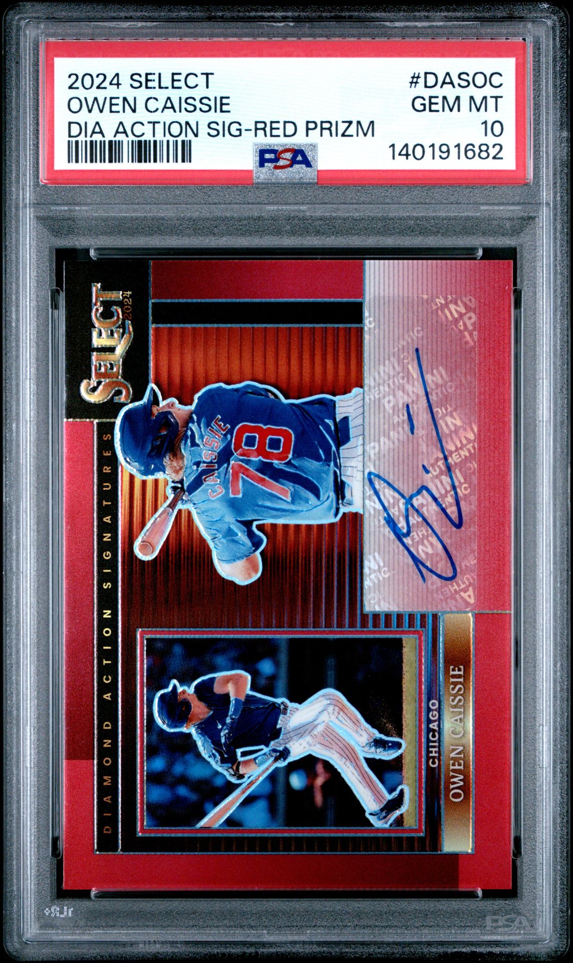 2024 Panini Select Diamond Action Signatures Owen Caissie #Dasoc (Dia Action Sig-Red Prizm) Gem Mt 10 front