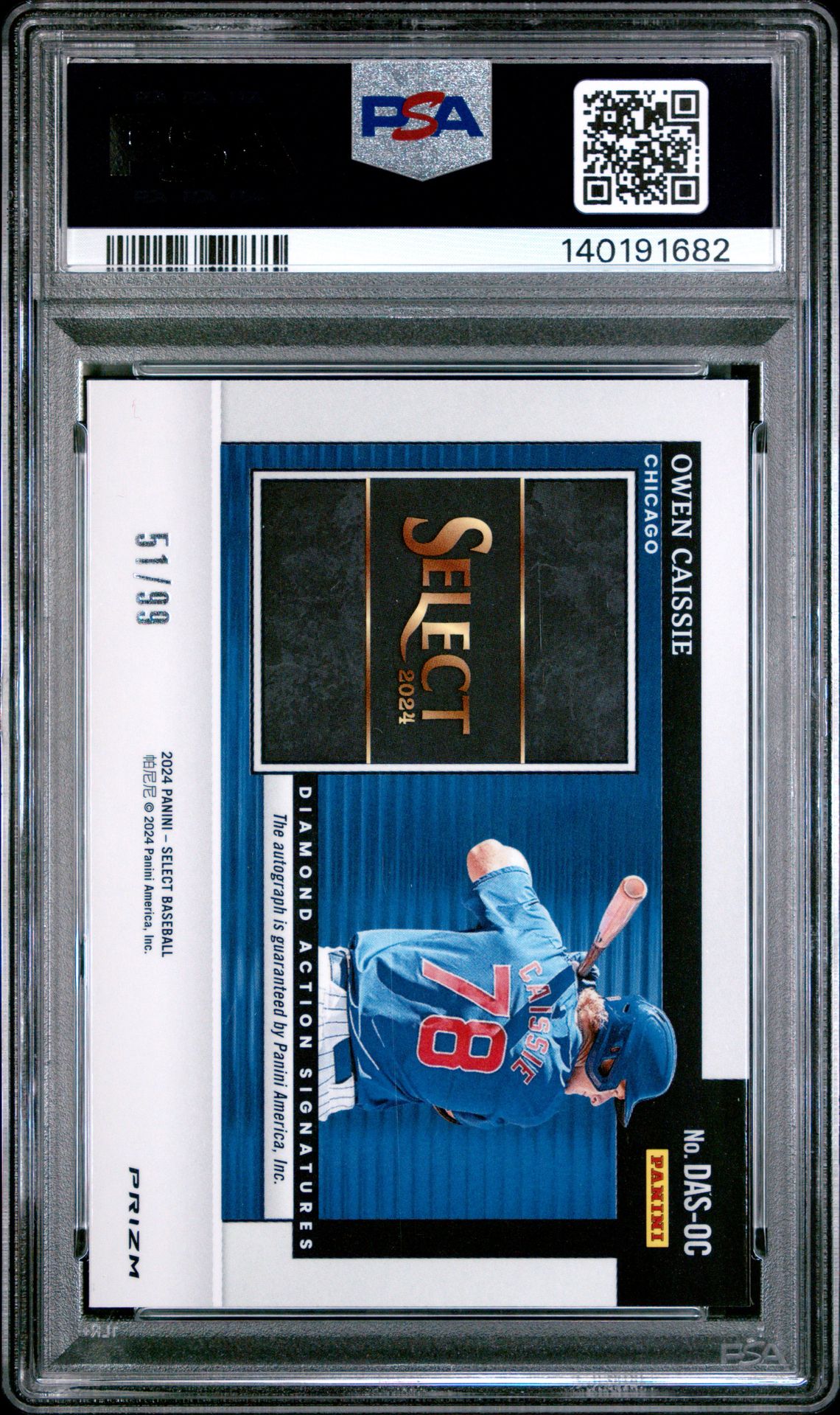 2024 Panini Select Diamond Action Signatures Owen Caissie #Dasoc (Dia Action Sig-Red Prizm) Gem Mt 10 back