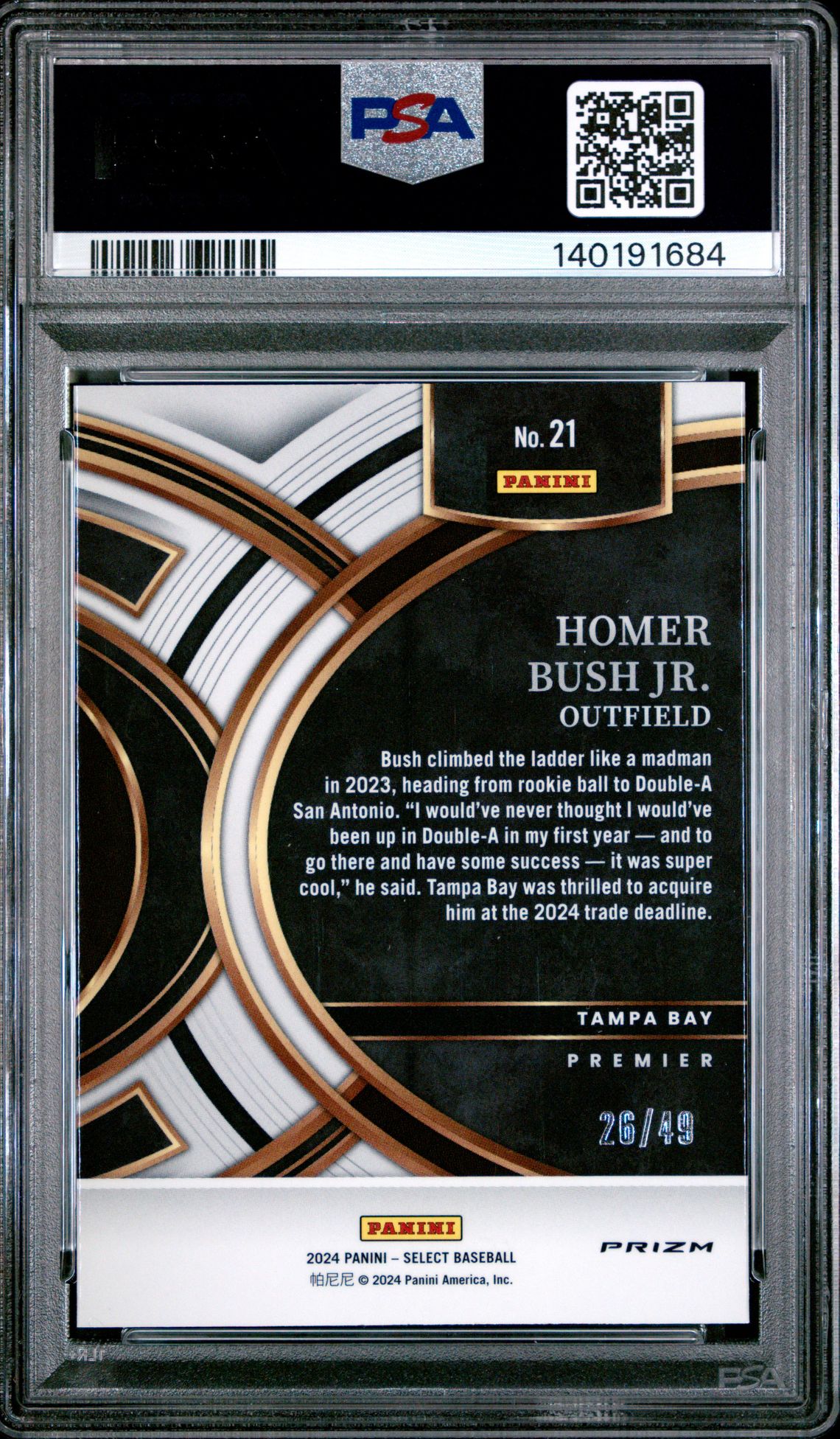 2024 Panini Select Premier Level Homer Bush Jr. #21 (Premier Level-Orange Prizm) Gem Mt 10 back