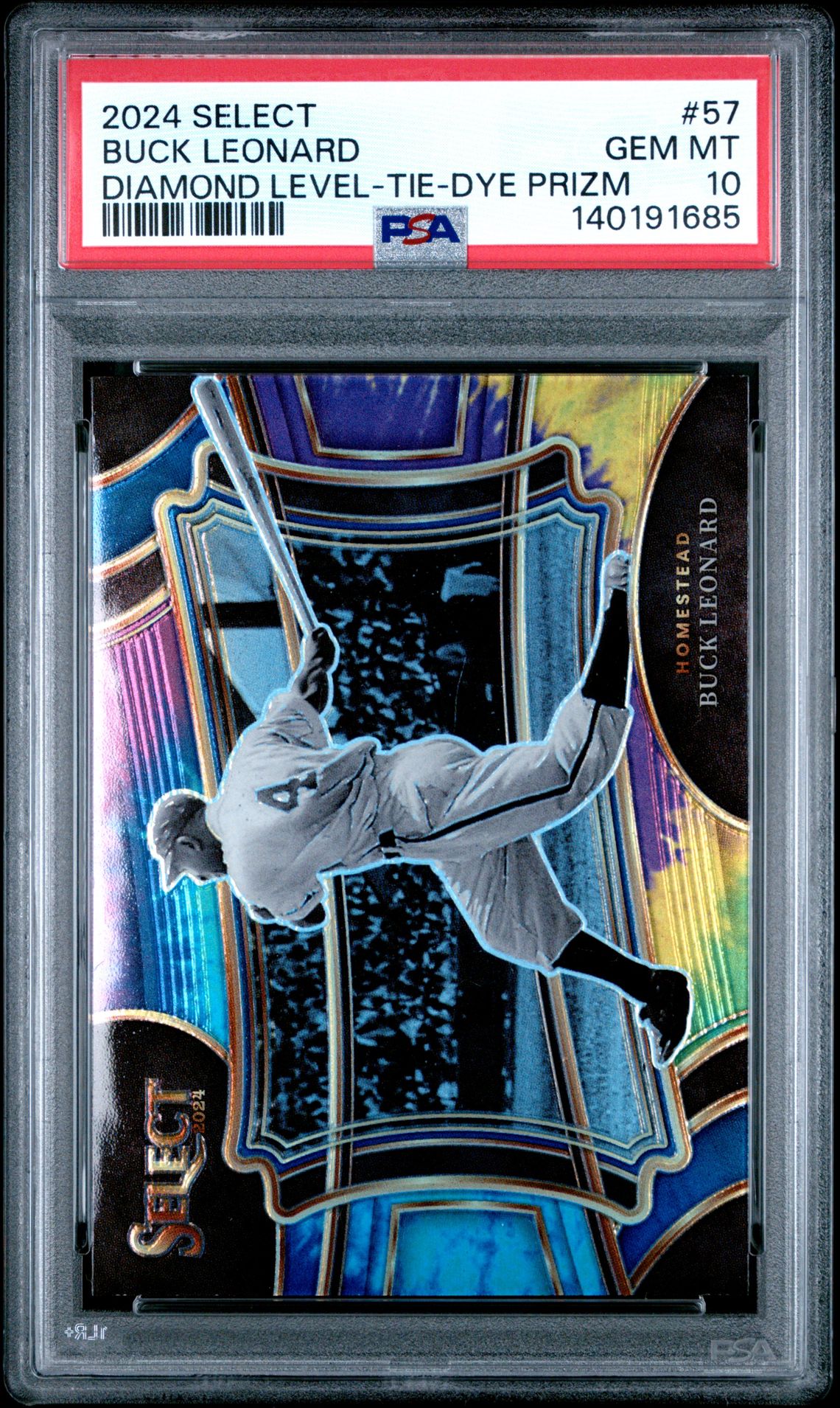 2024 Panini Select Diamond Level Buck Leonard #57 (Diamond Level-Tie-Dye Prizm) Gem Mt 10 front