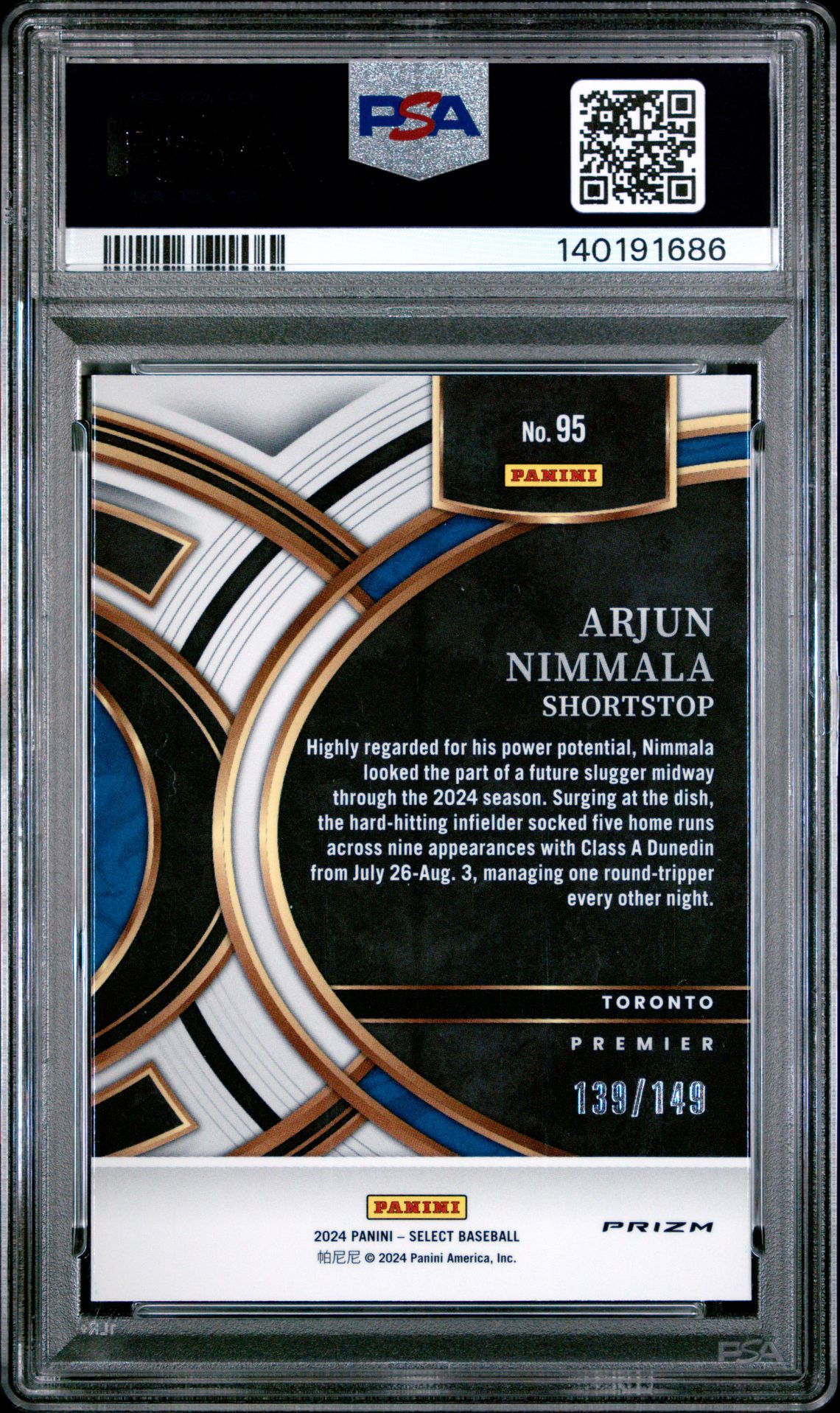 2024 Panini Select Premier Level Arjun Nimmala #95 (Premier Level-Maroon Prizm) Gem Mt 10 back
