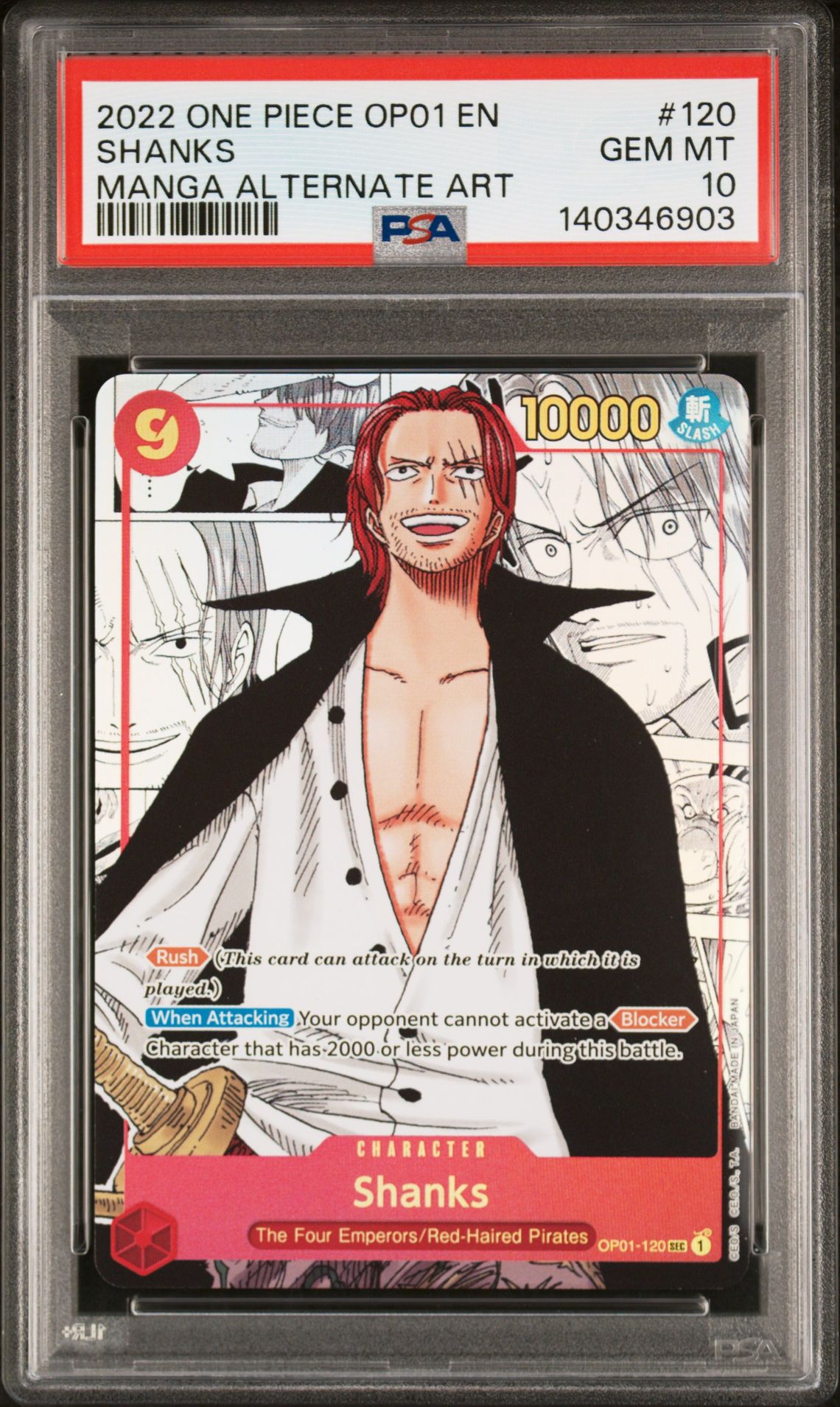 2022 One Piece ONE PIECE OP01-ROMANCE DAWN MANGA ALTERNATE ART #120 Shanks front
