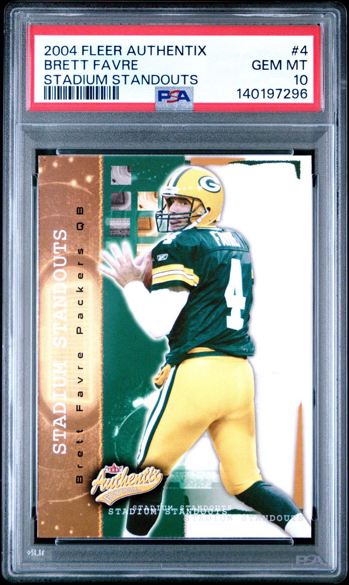 2004 Fleer FLEER AUTHENTIX STADIUM STANDOUTS #4 Brett Favre front