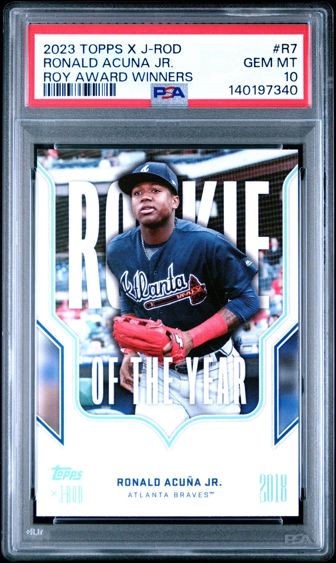 2023 Topps TOPPS X JULIO RODRIGUEZ SHOW OUT COLLECTION ROOKIE OF THE YEAR AWARD WINNERS #R7 Ronald Acuna Jr. front