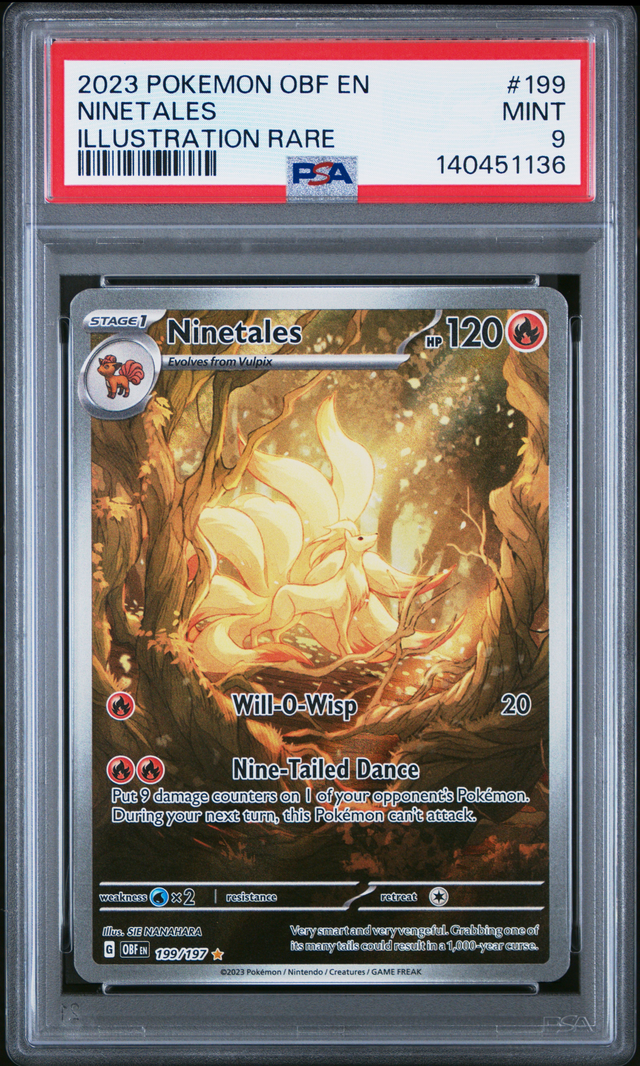 2023 #199 Ninetales PSA 9 Obf EN-Obsidian Flames Pokemon