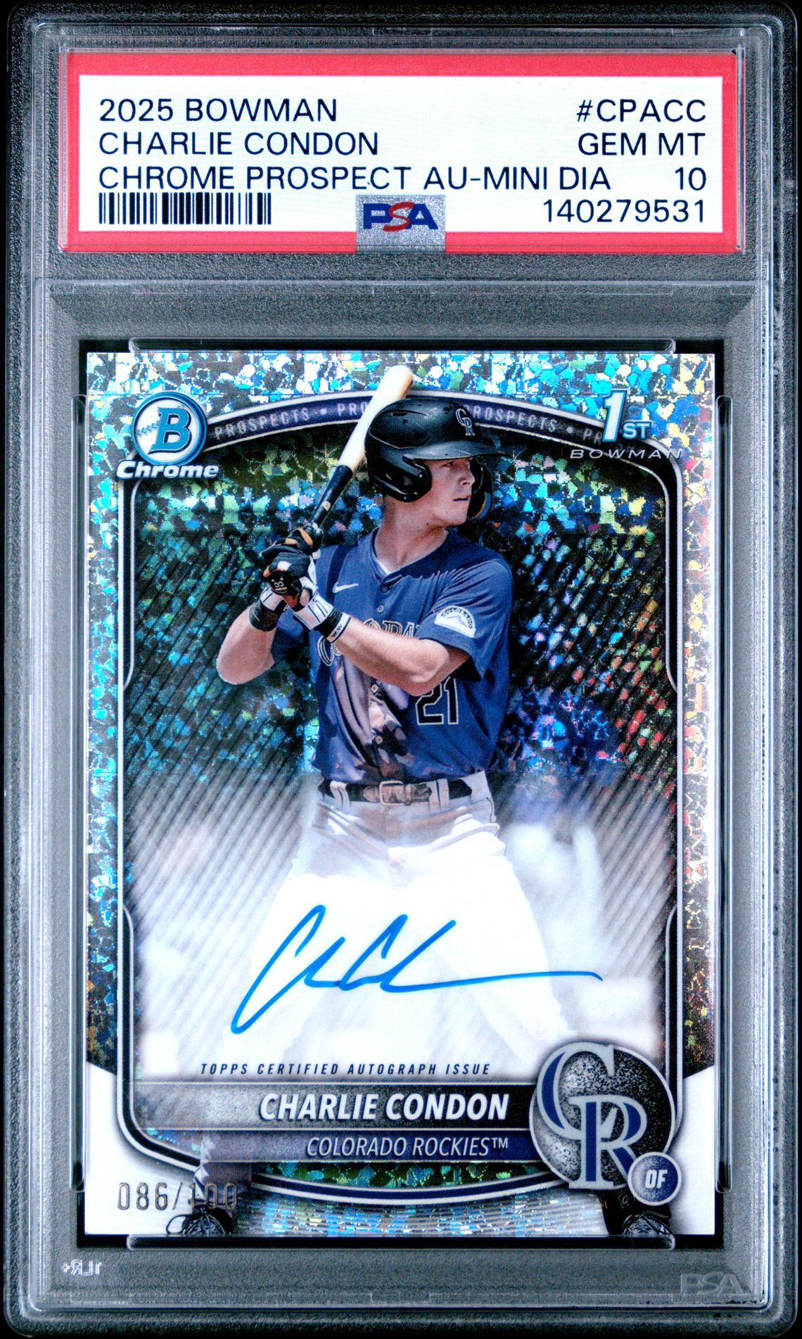 2025 Bowman BOWMAN CHROME PROSPECT AUTOGRAPHS MINI DIA #CPACC Charlie Condon front