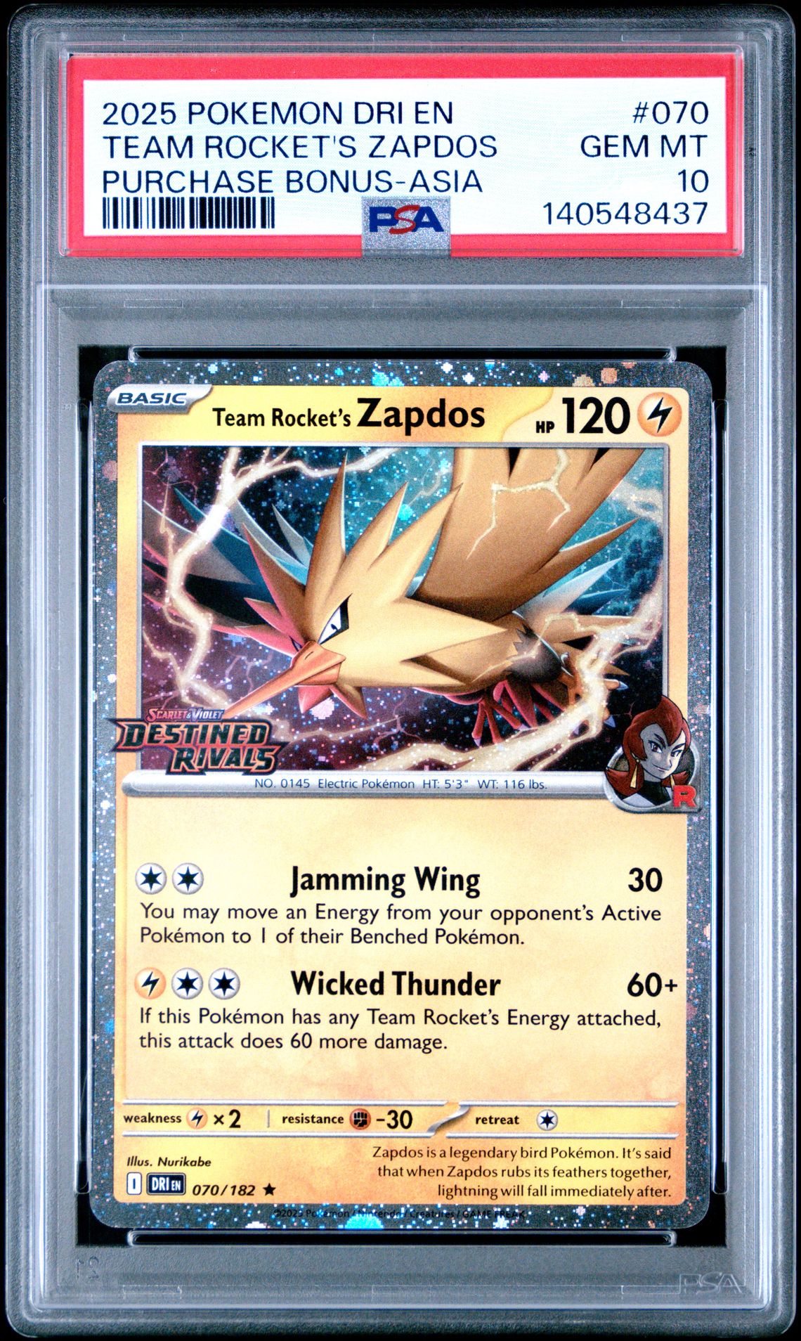 2025 Pokemon POKEMON DRI EN-DESTINED RIVALS PURCHASE BONUS-ASIA #070 Team Rocket's Zapdos front