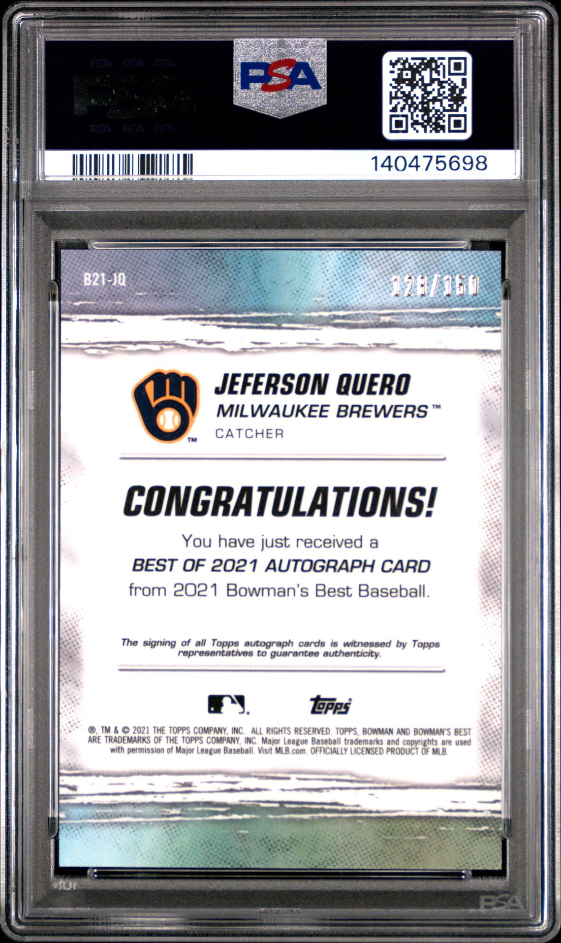 2021 Bowman's Best Best Of 2021 Autographs Jeferson Quero #B21Jq (Best Of 2021 Au-Blue Ref.) Mint 9 back