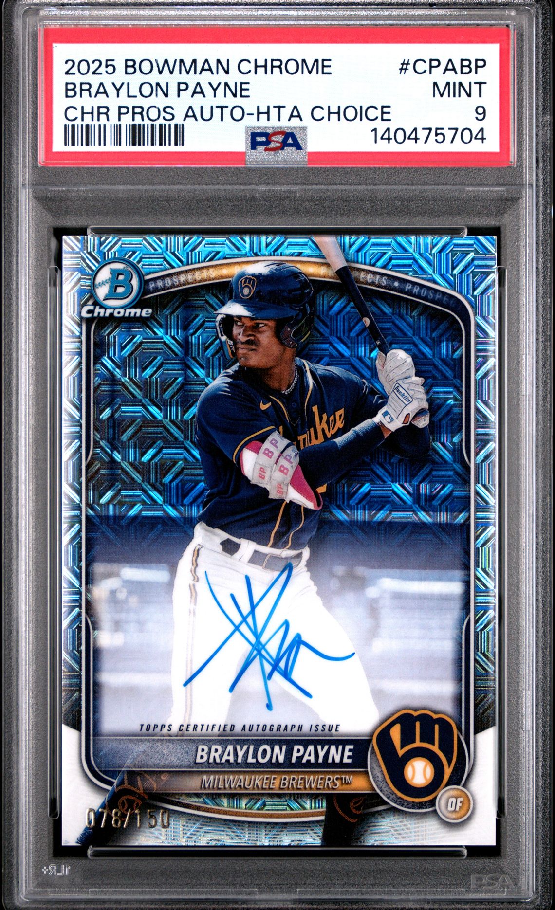 2025 Bowman Chrome Prospect Autographs Braylon Payne #Cpabp (Chr Pros Auto-Hta Choice) Mint 9 front