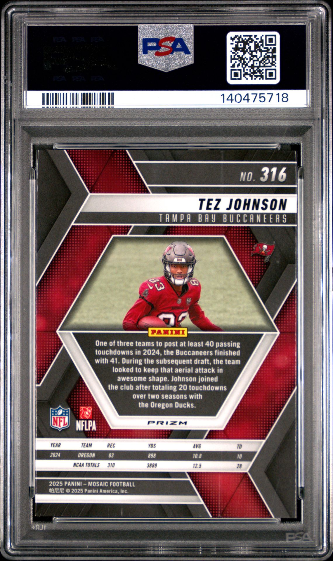 2025 Panini Mosaic Tez Johnson #316 (Red & Green Choice) Mint 9 back