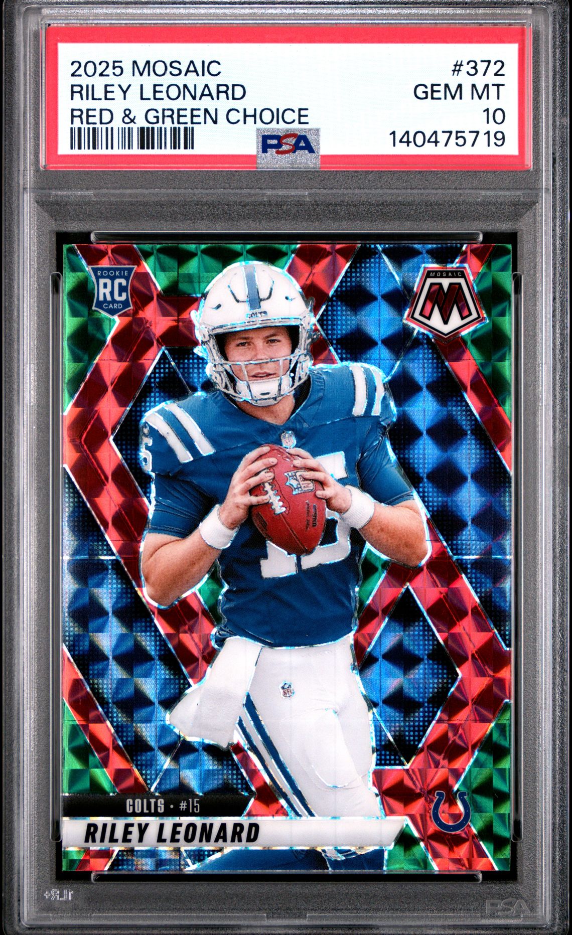 2025 Panini Mosaic Riley Leonard #372 (Red & Green Choice) Gem Mt 10 front
