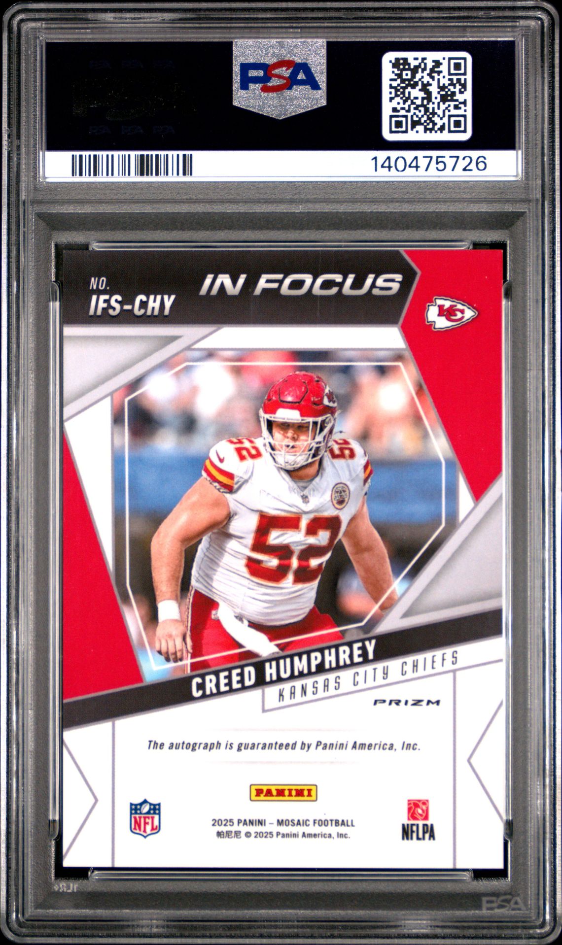 2025 Panini Mosaic In Focus Signatures Creed Humphrey #Ifs-Chy (In Focus Sig-Fsn R&Y Chc) Gem Mt 10 back