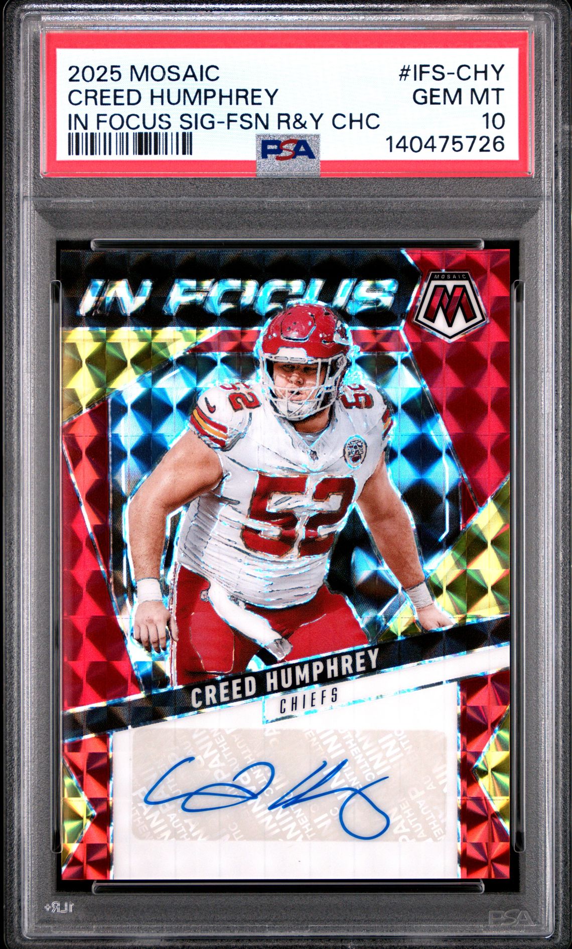 2025 Panini Mosaic In Focus Signatures Creed Humphrey #Ifs-Chy (In Focus Sig-Fsn R&Y Chc) Gem Mt 10 front