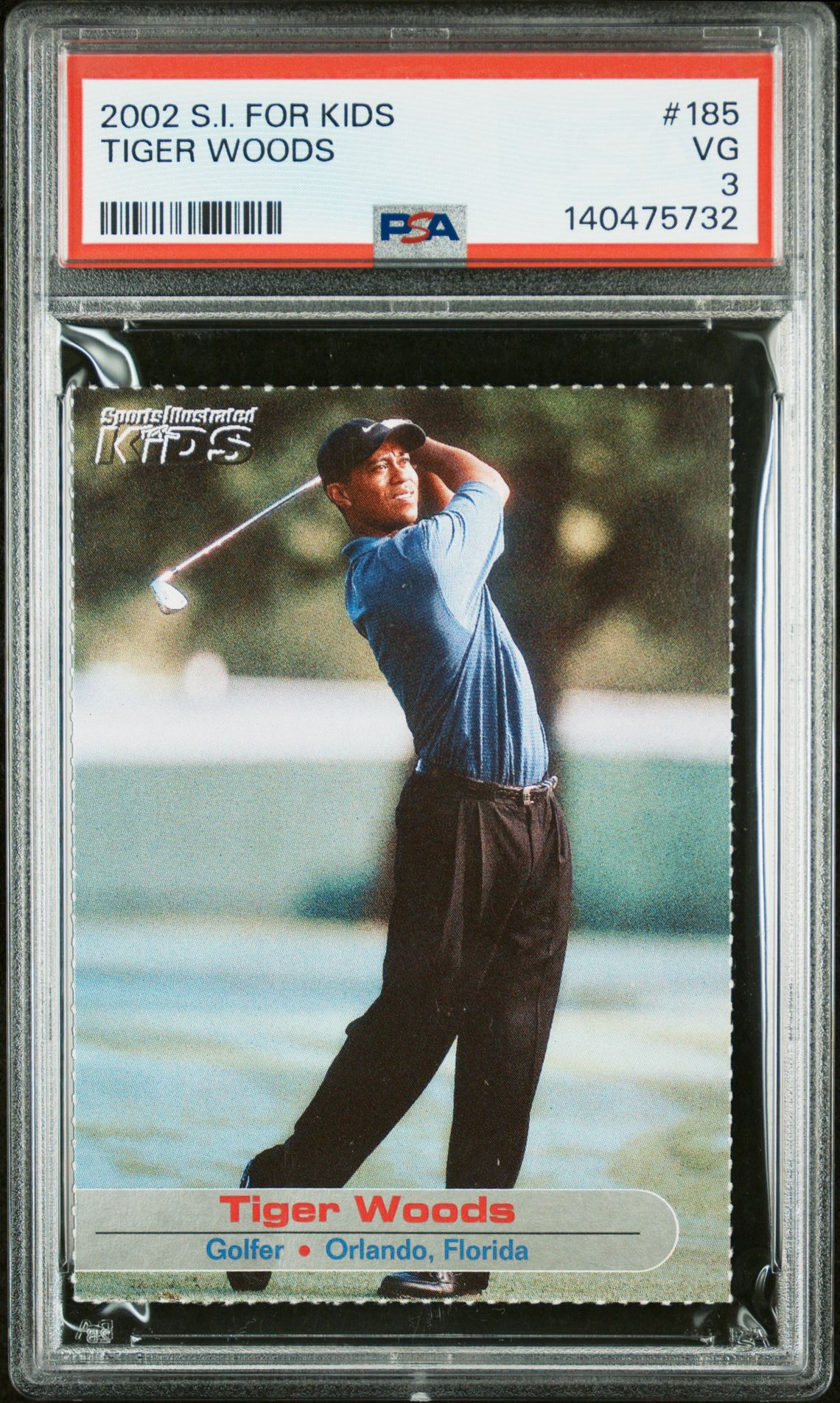 2002 S.i. For Kids Tiger Woods #185 Vg 3 front