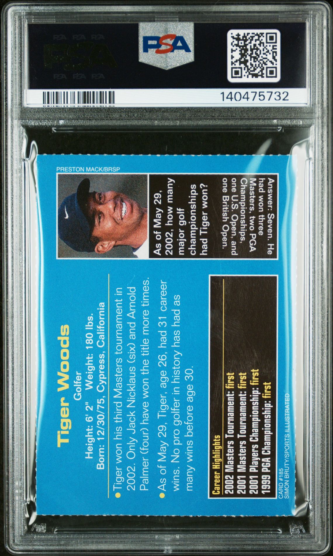 2002 S.i. For Kids Tiger Woods #185 Vg 3 back