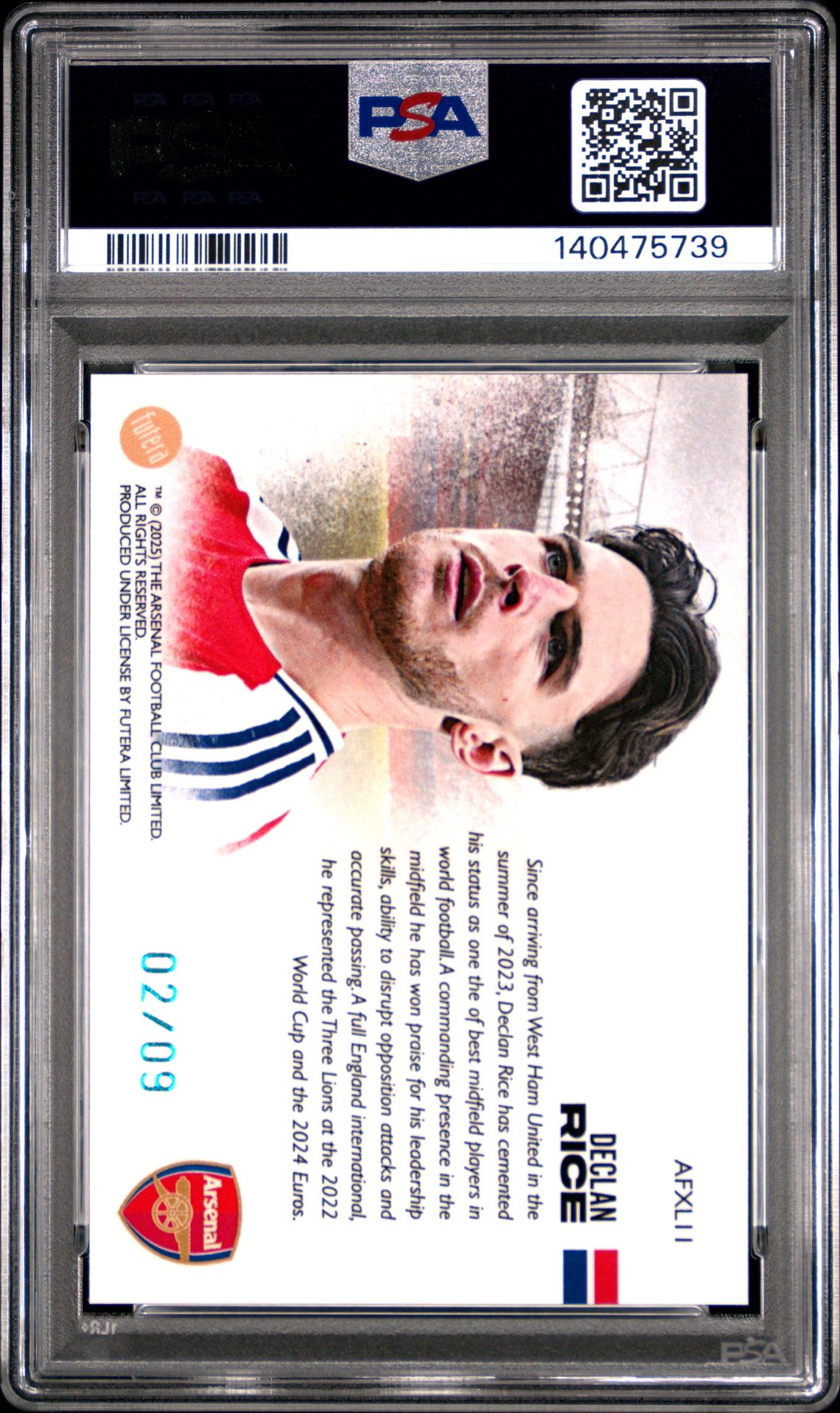 2024-25 Futera Arsenal Fx Collection Landscape Declan Rice #11 (Landscape-Cyan) Gem Mt 10 back