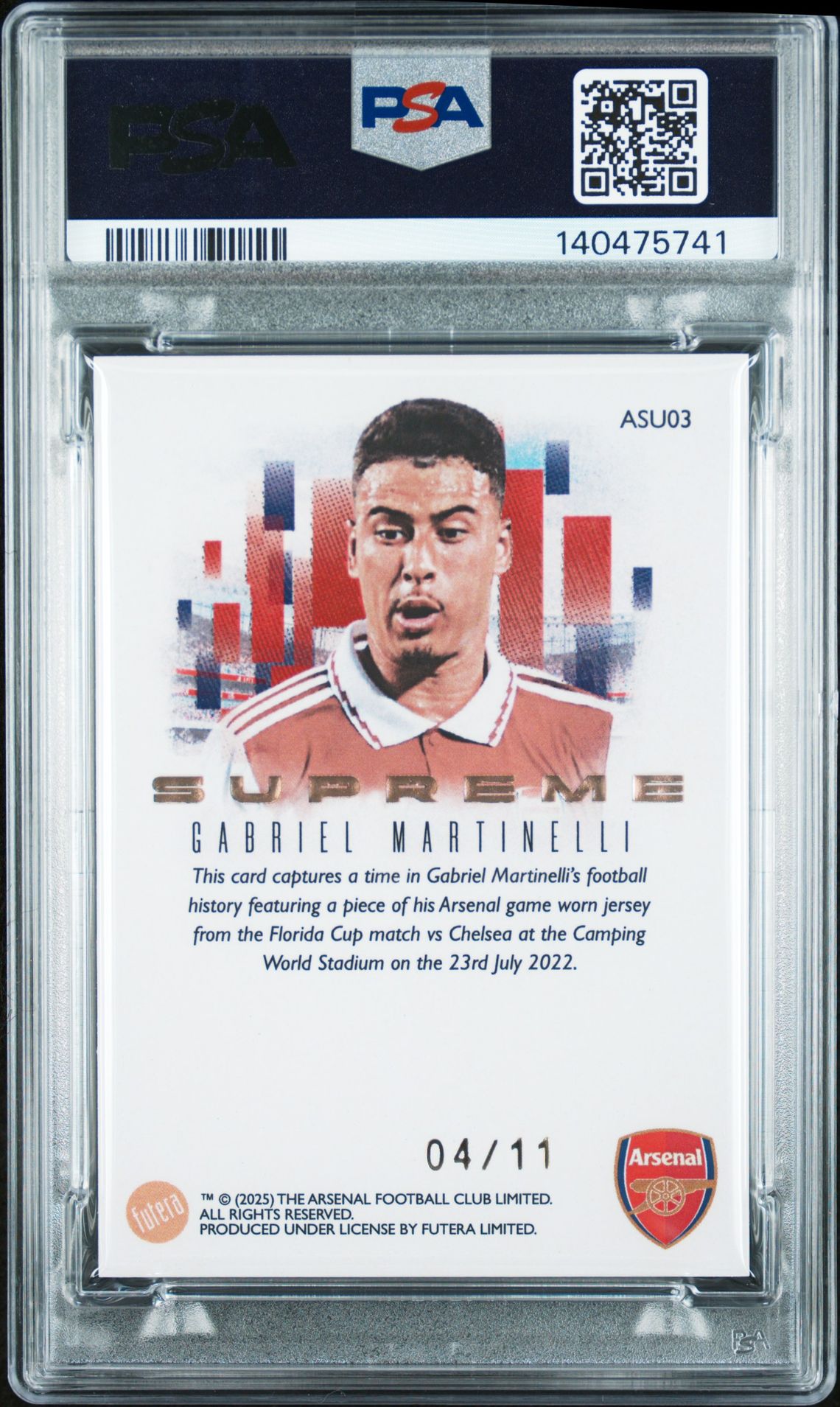2024-25 Futera Arsenal Fx Collection Supreme Memorabilia Gabriel Martinelli #03 (Supreme Memorabilia-Gold) Mint 9 back