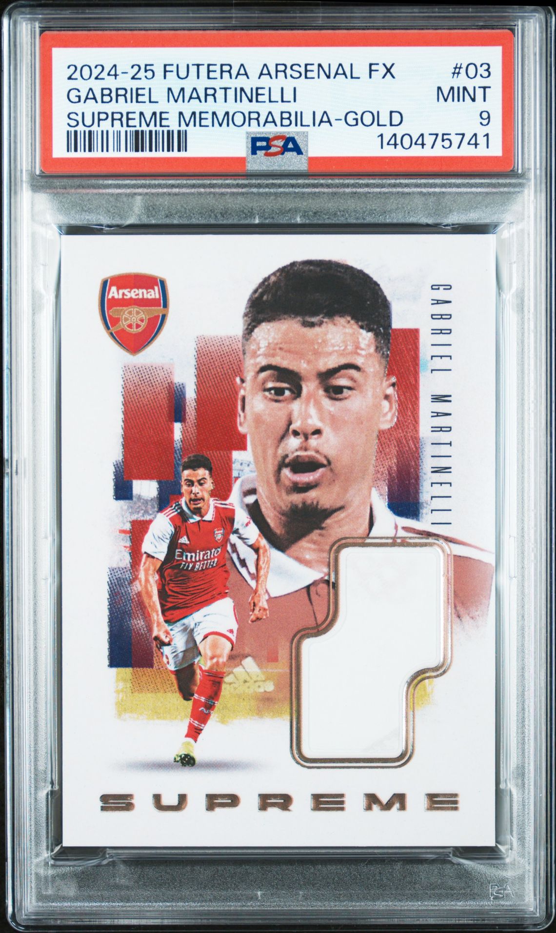 2024-25 Futera Arsenal Fx Collection Supreme Memorabilia Gabriel Martinelli #03 (Supreme Memorabilia-Gold) Mint 9 front