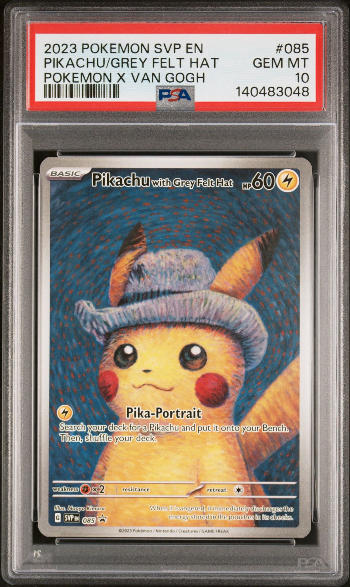 2023 Pokemon POKEMON SVP EN-SV BLACK STAR PROMO POKEMON X VAN GOGH #085 Pikachu/Grey Felt Hat front