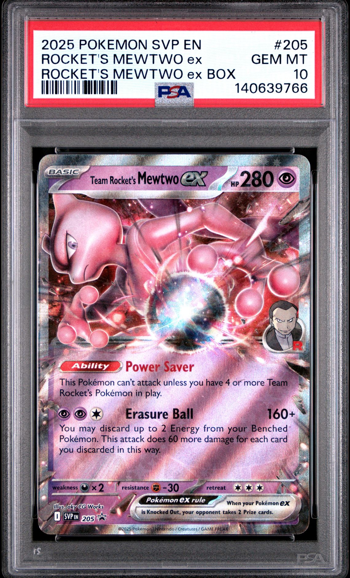 2025 Pokemon POKEMON SVP EN-SV BLACK STAR PROMO ROCKET'S MEWTWO EX BOX #205 Rocket's Mewtwo EX front