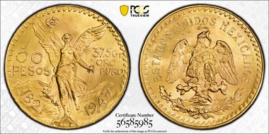 1947 50 Peso KM-481  Au MS65