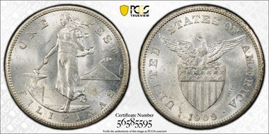 1909-S/S Peso Allen-17.04a MS63