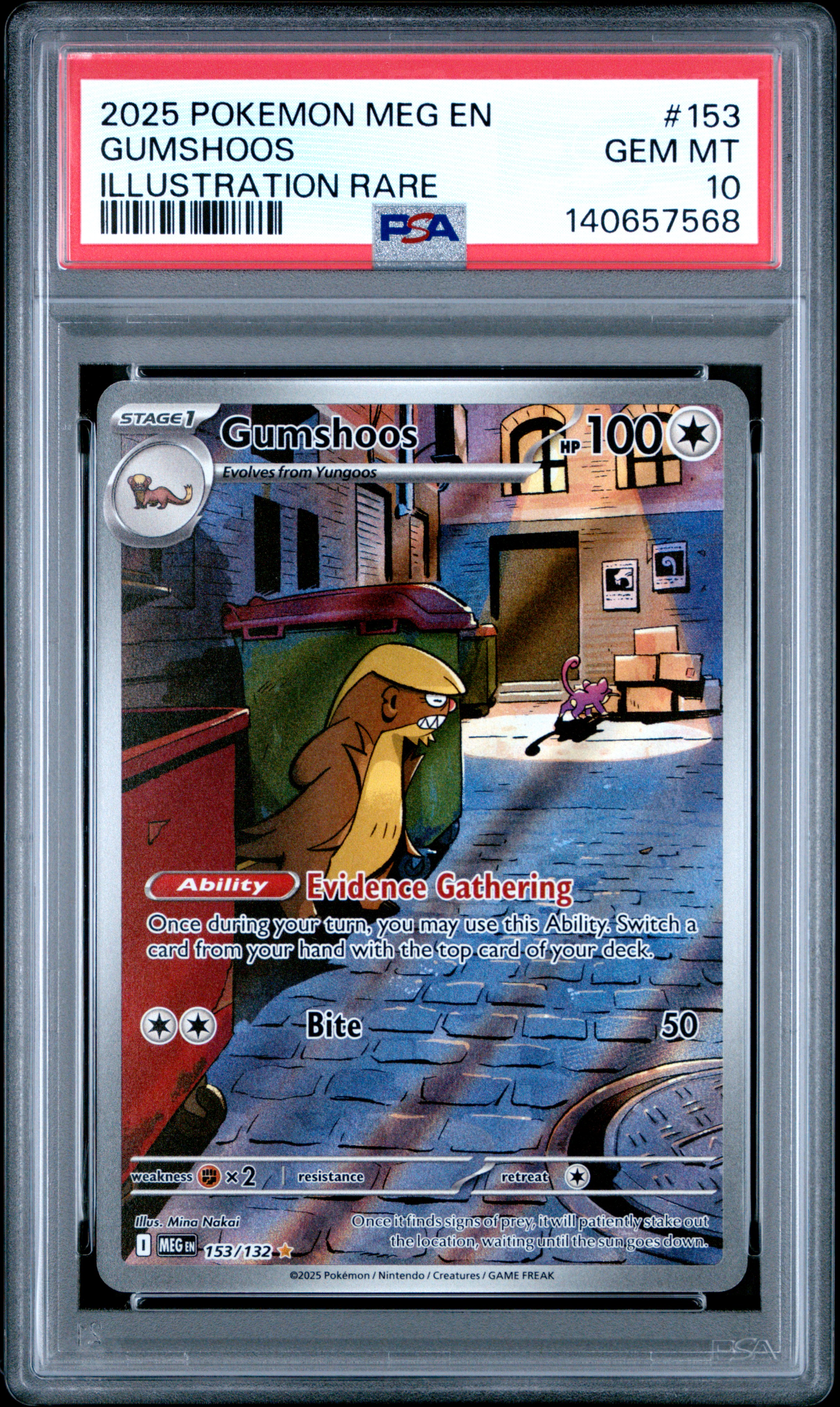 2025 #153 Gumshoos PSA 10 Meg EN-Mega Evolution Pokemon